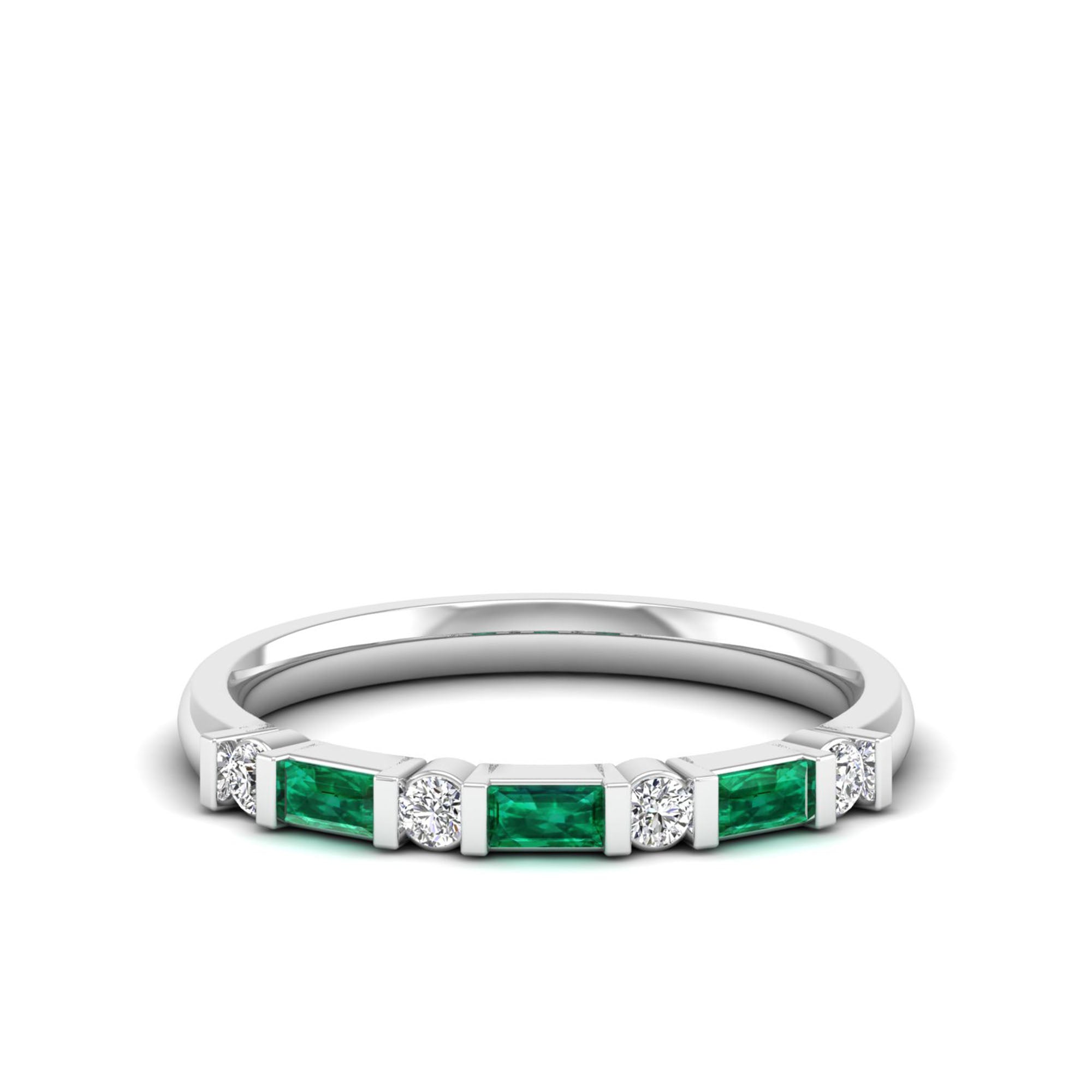 Baguette Alternating Emerald Art Deco and Diamond Ring
