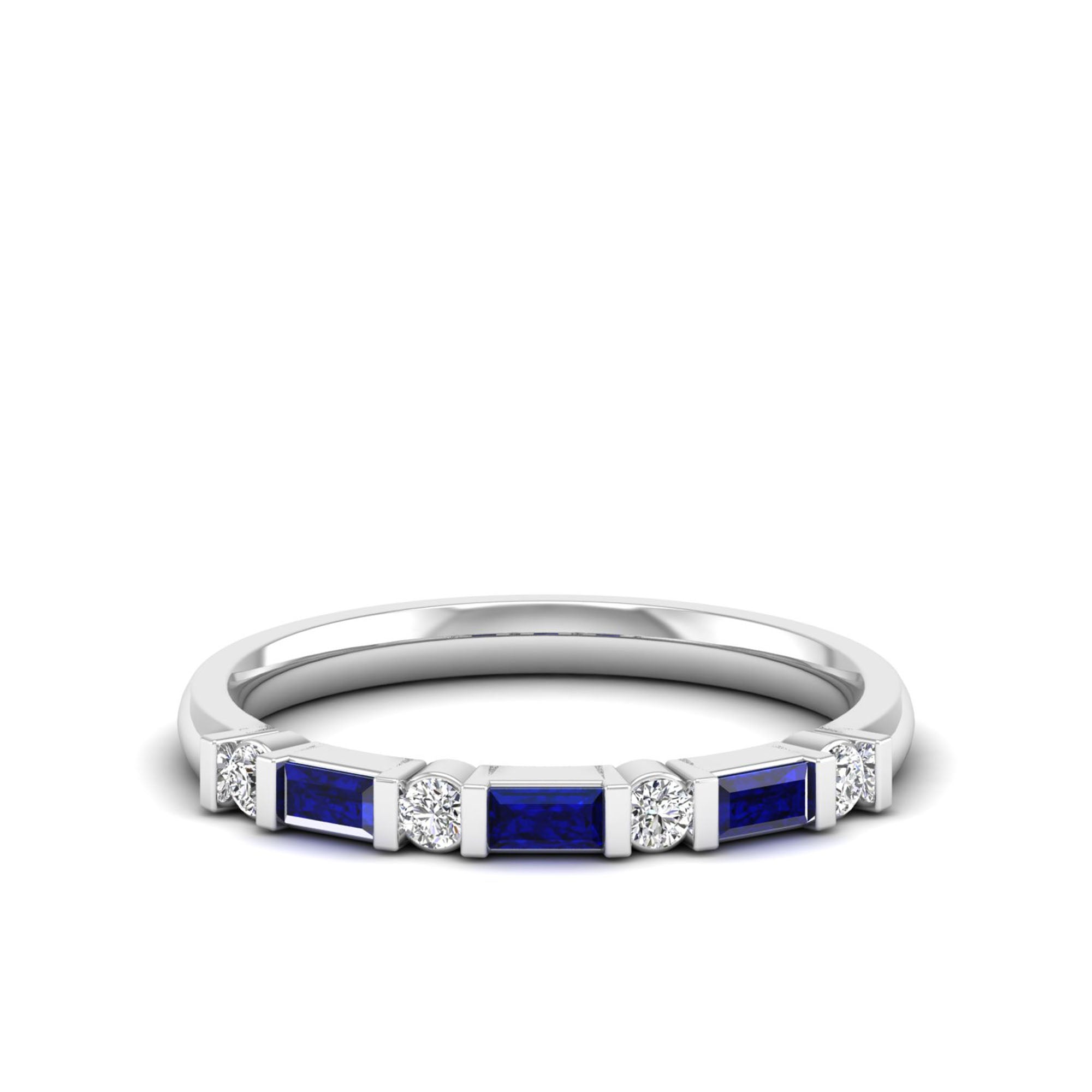 Baguette Alternating Sapphire Art Deco and Diamond Ring