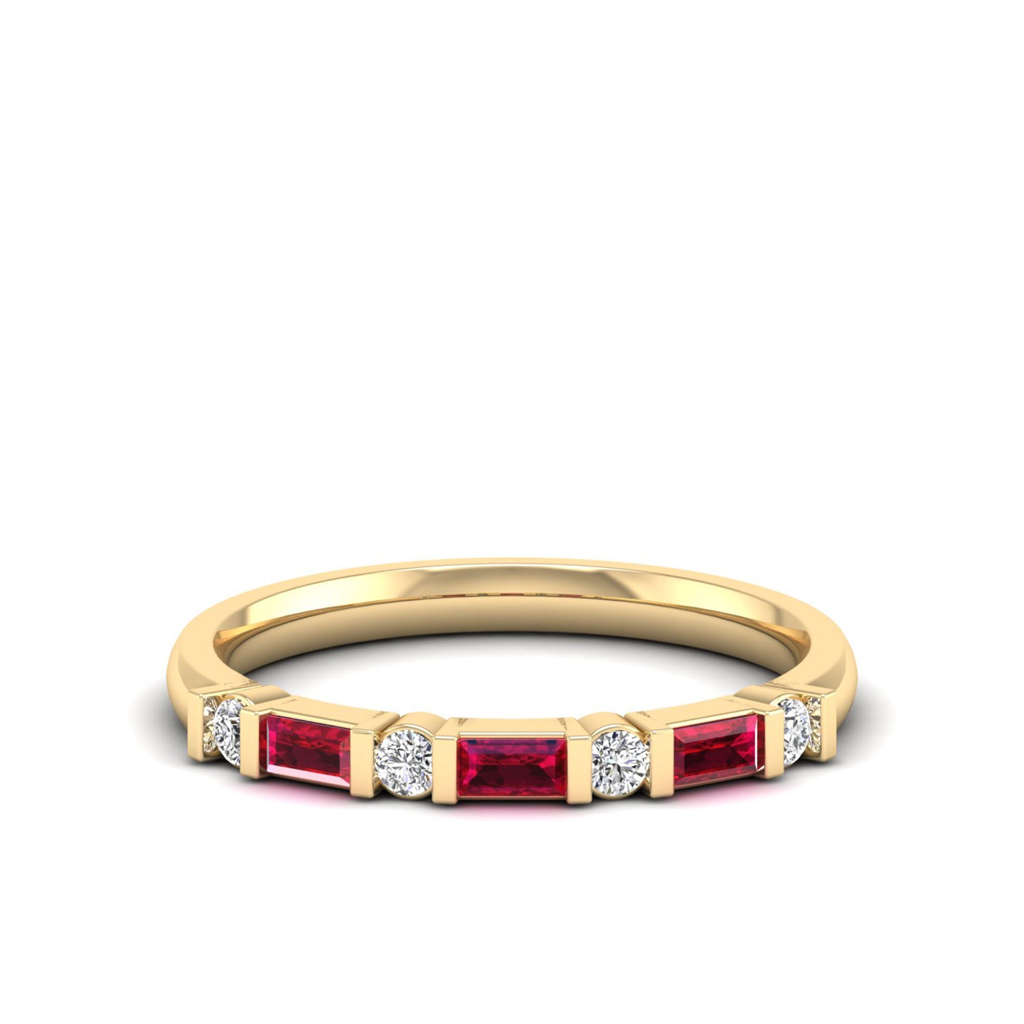 Baguette Alternating Ruby Art Deco and Diamond Ring