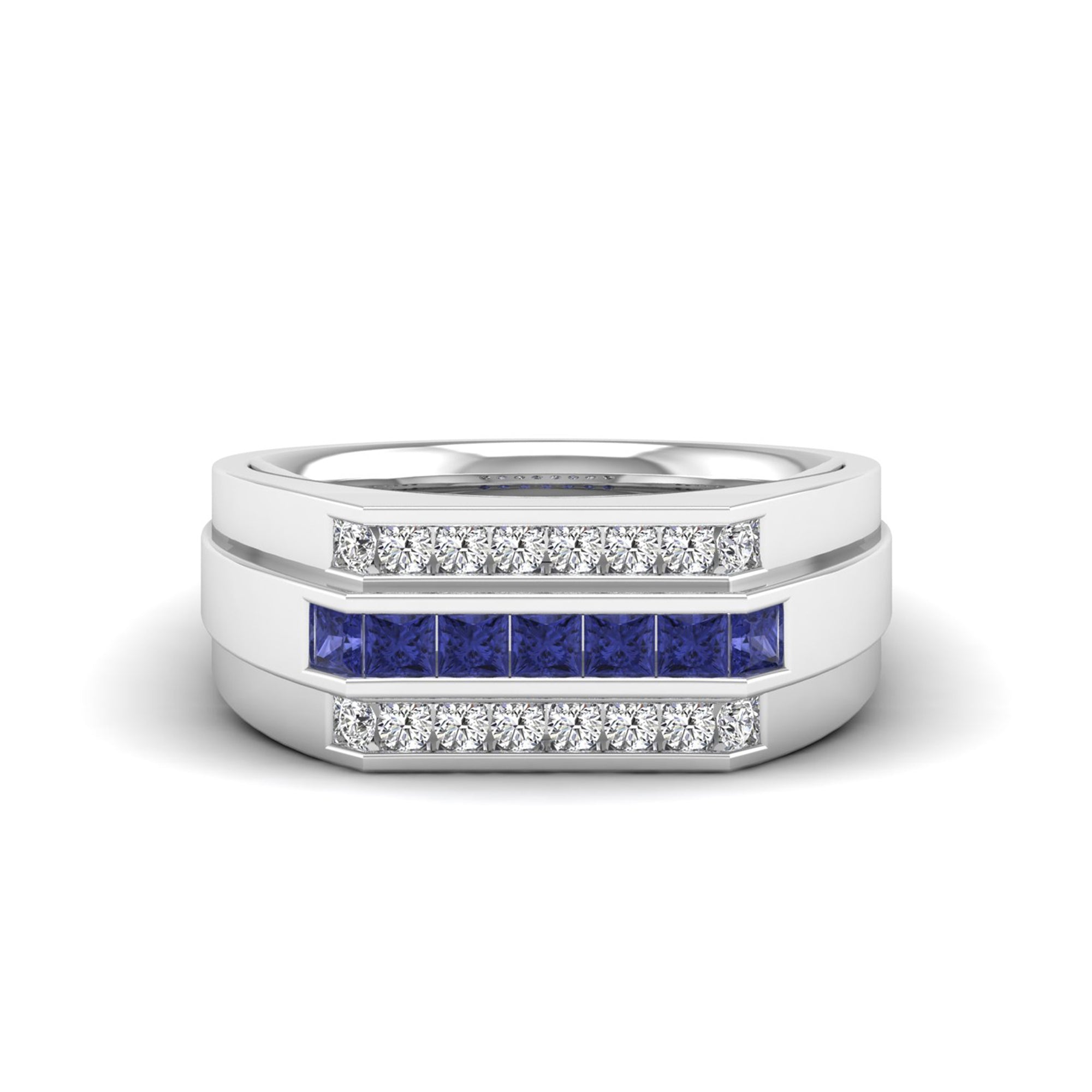 Men's Princess Tanzanite Triple Row Diamond Ring