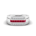 Men's Princess Ruby Triple Row Diamond Ring