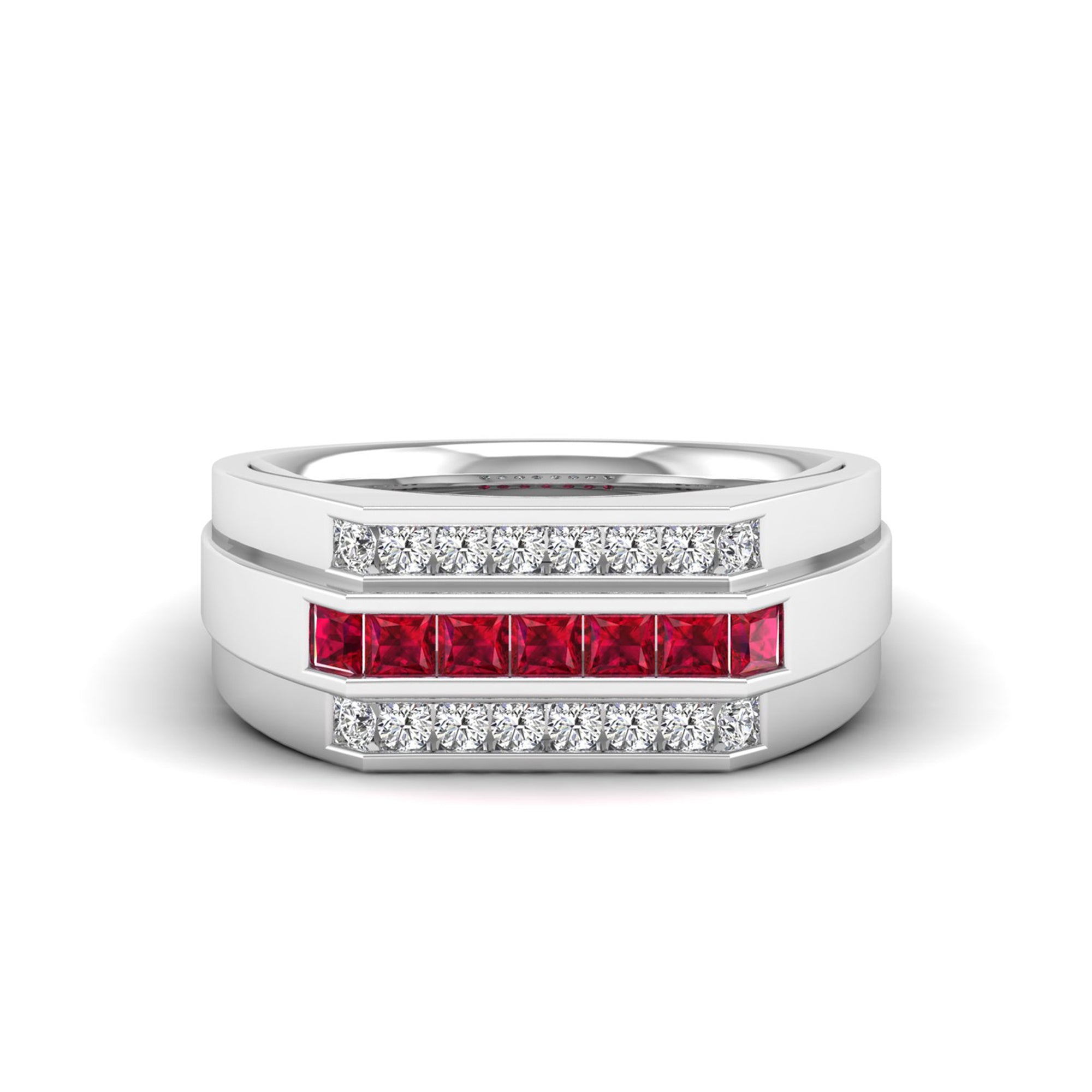 Men's Princess Ruby Triple Row Diamond Ring