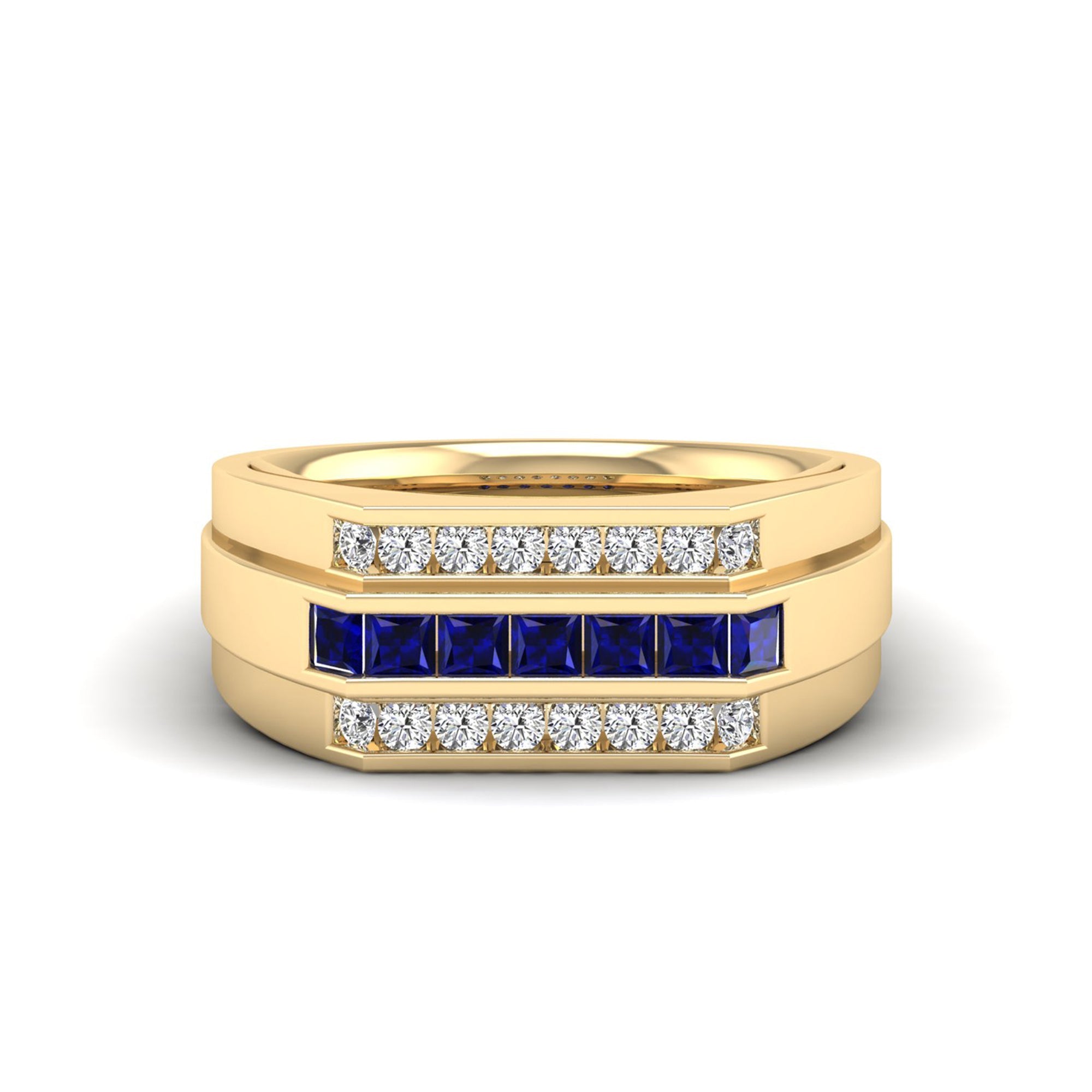 Men's Princess Sapphire Triple Row Diamond Ring