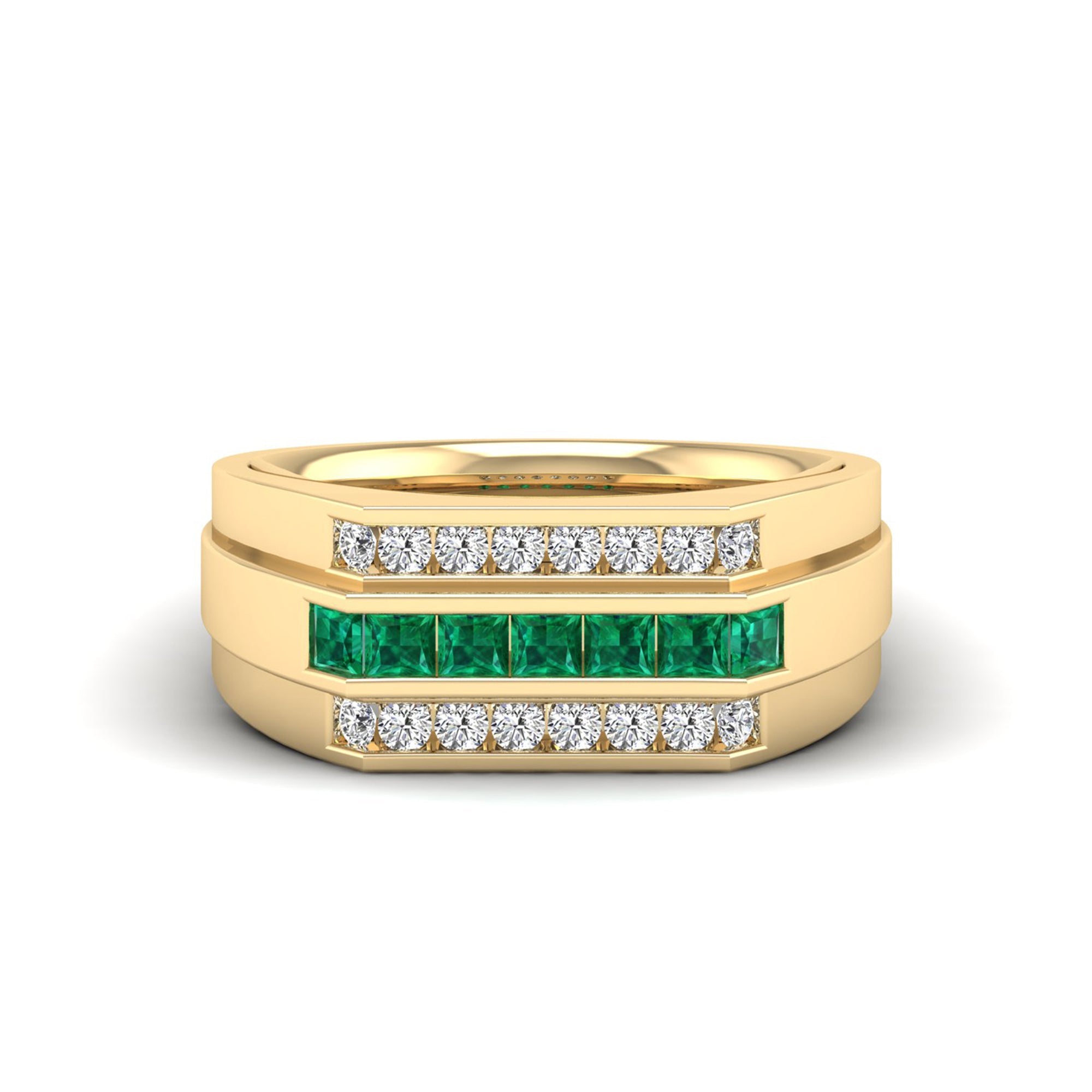 Men's Princess Emerald Triple Row Diamond Ring
