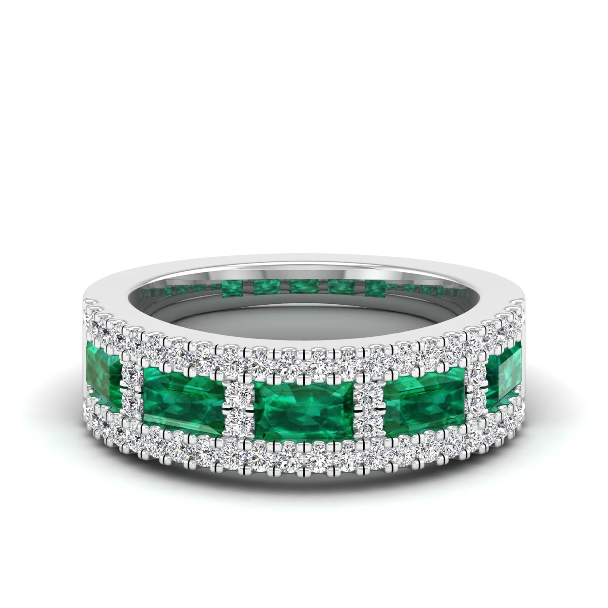 Alternating Baguette Emerald and Diamond Band