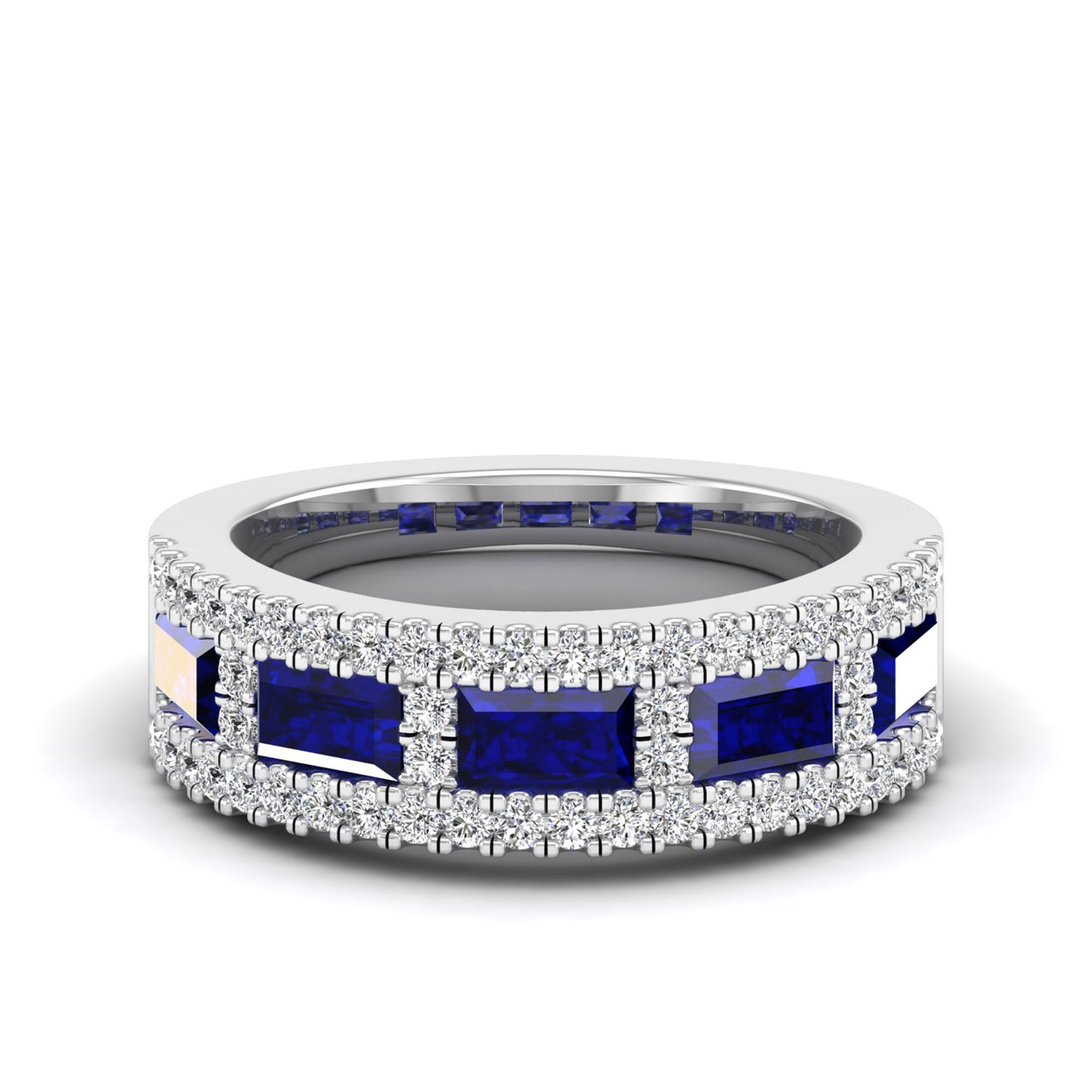 Alternating Baguette Sapphire and Diamond Band