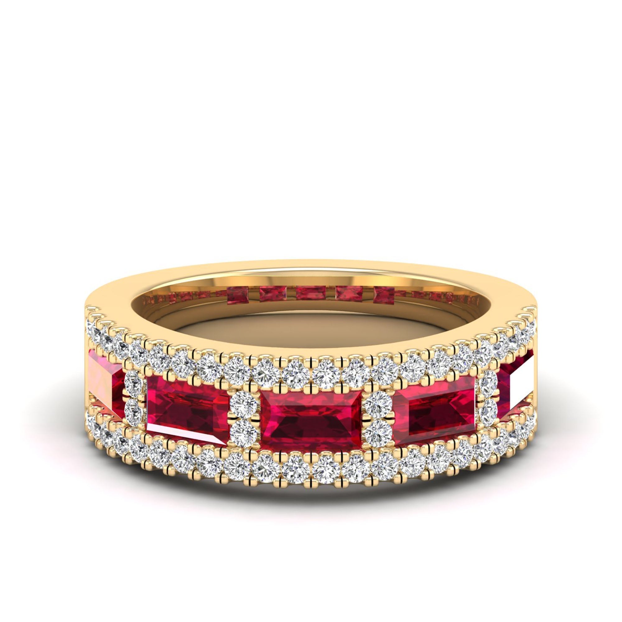 Alternating Baguette Ruby and Diamond Band
