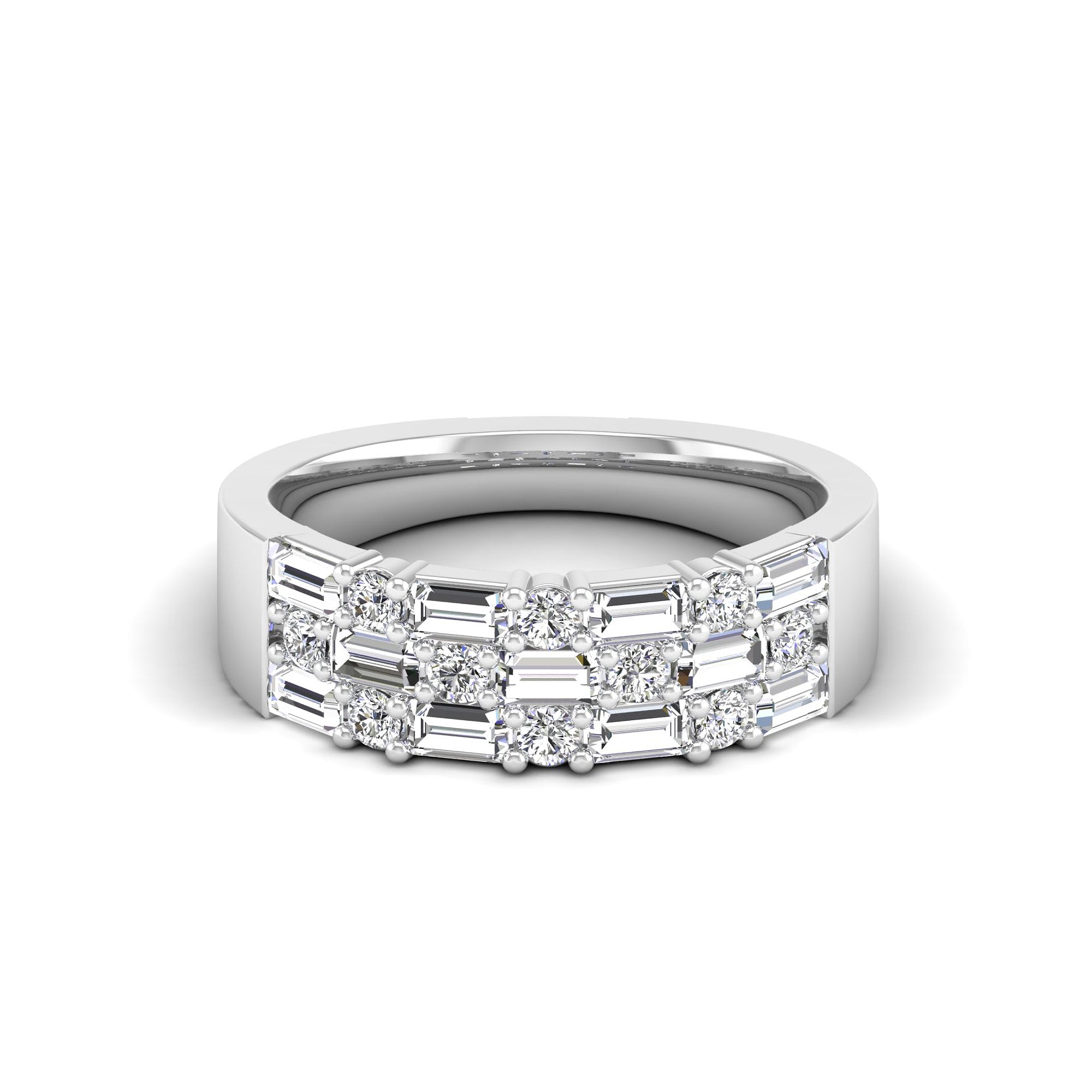 3-Row Baguette and Round Diamond Ring