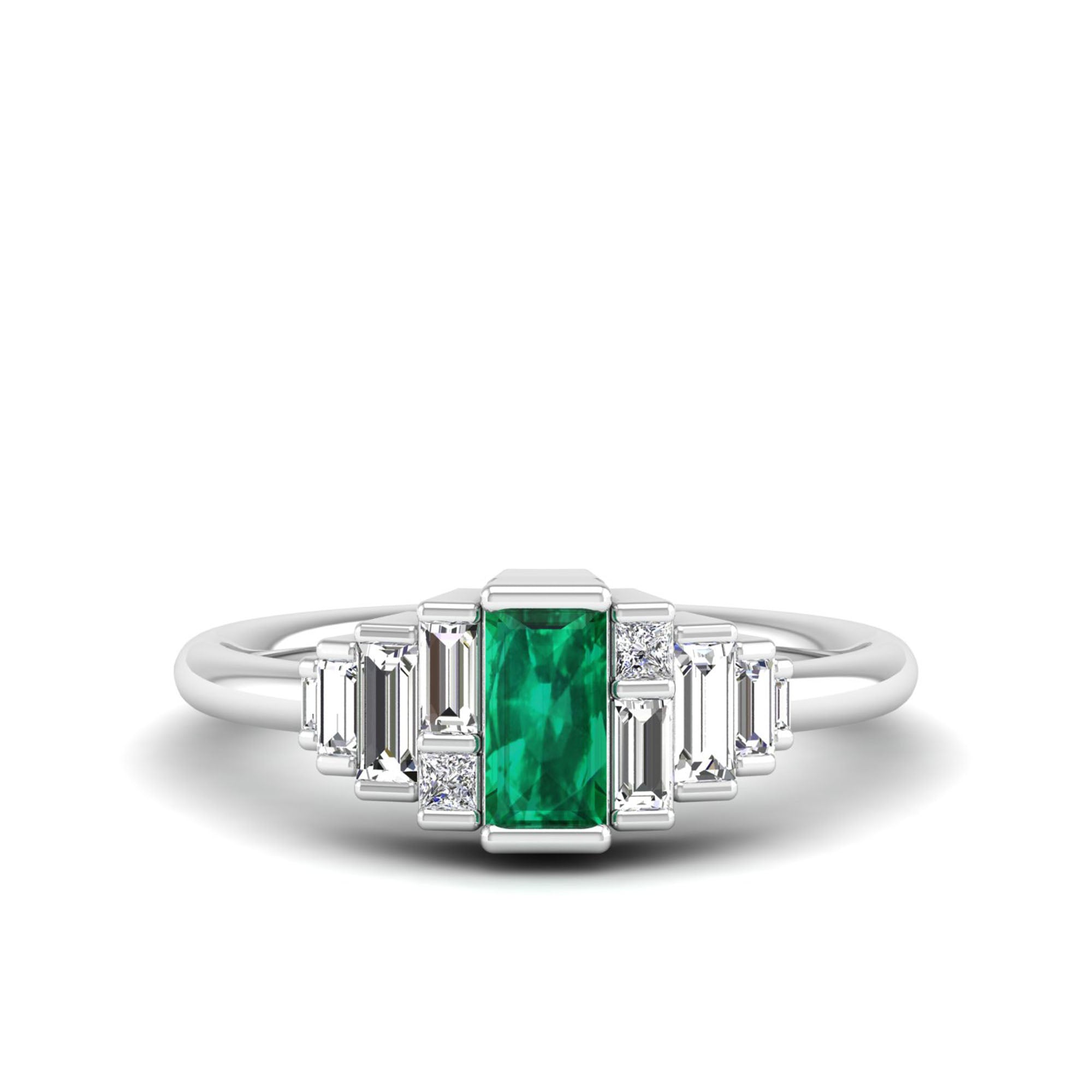 Bezel Baguette Emerald Princess Diamond Ring