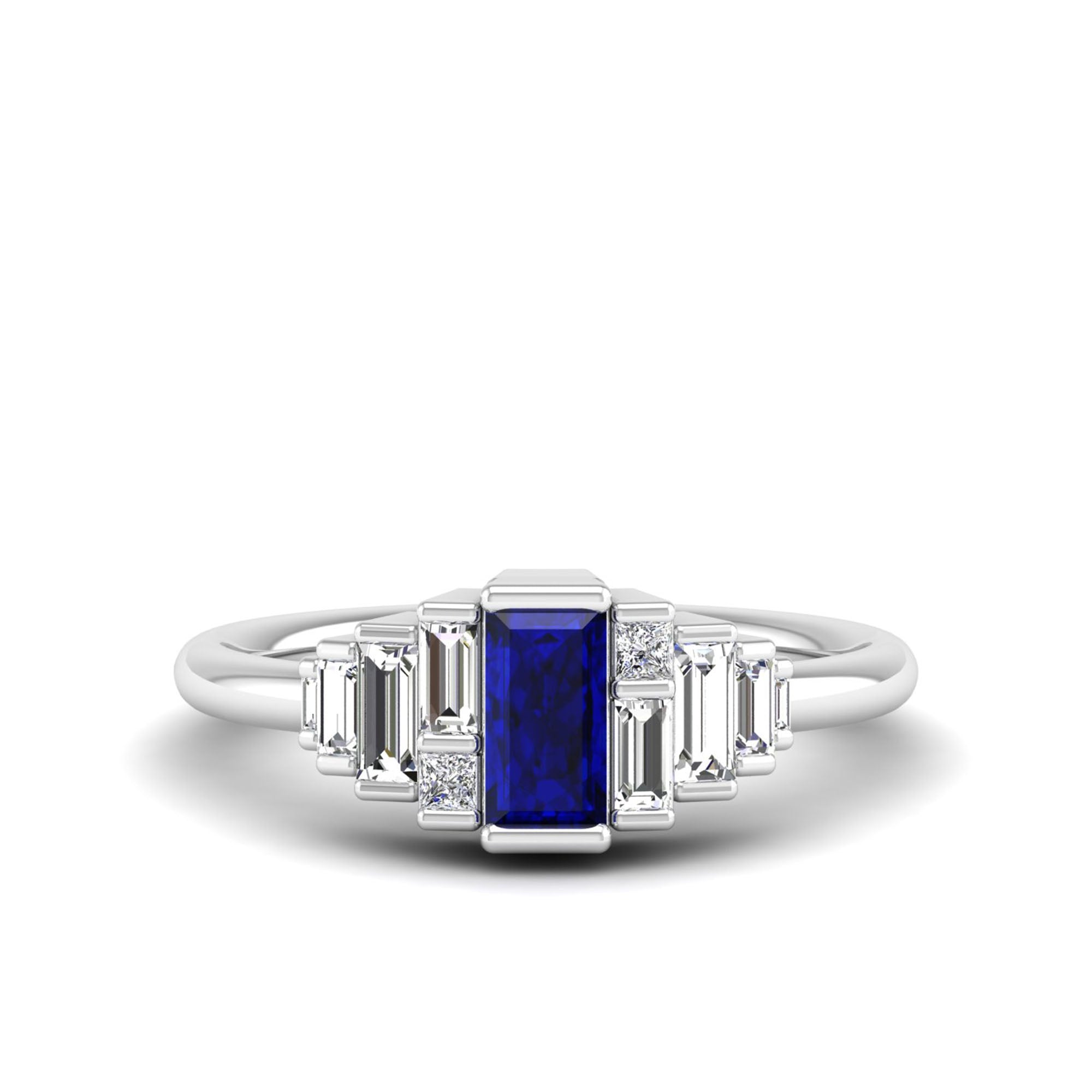 Bezel Baguette Sapphire Princess Diamond Ring