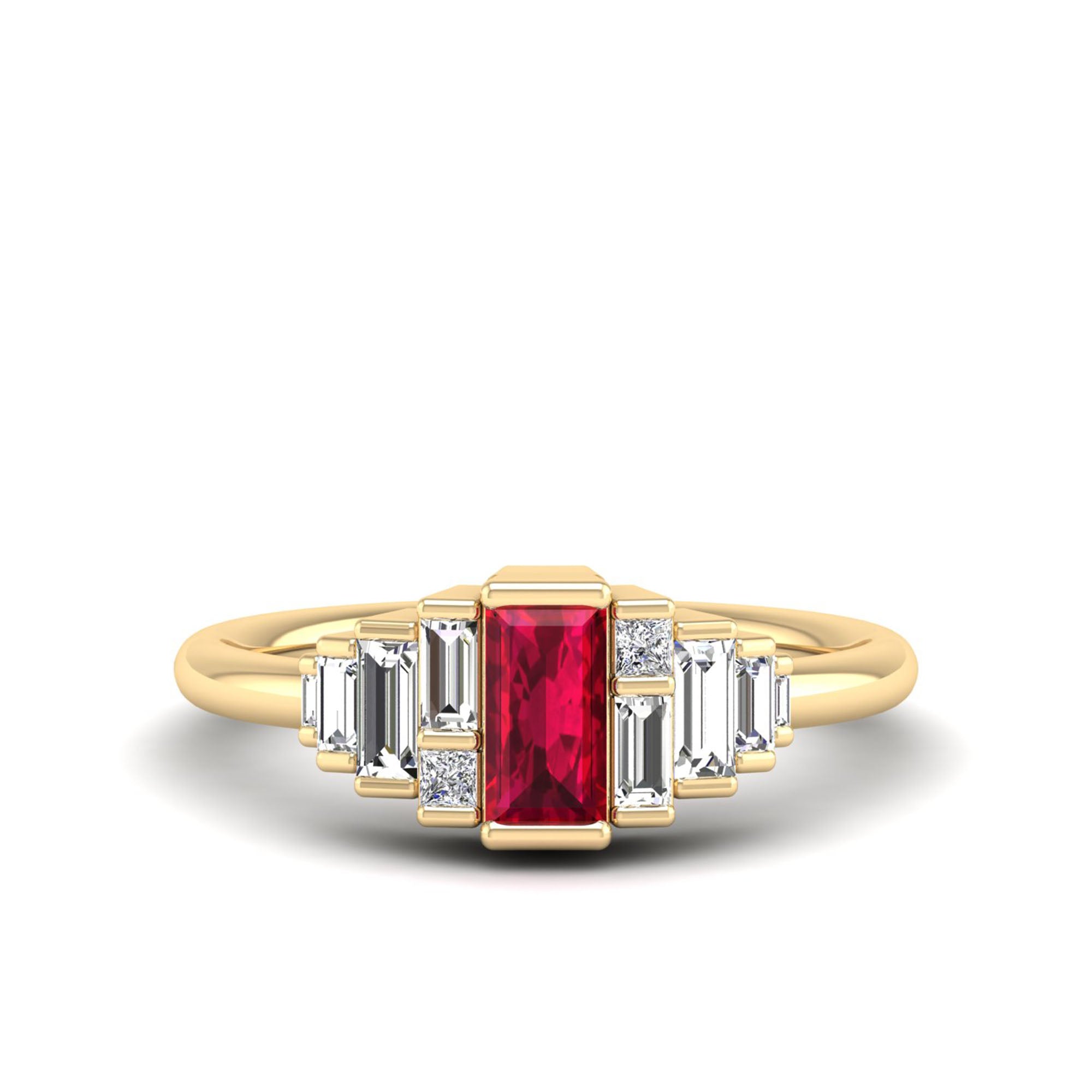 Bezel Baguette Ruby Princess Diamond Ring