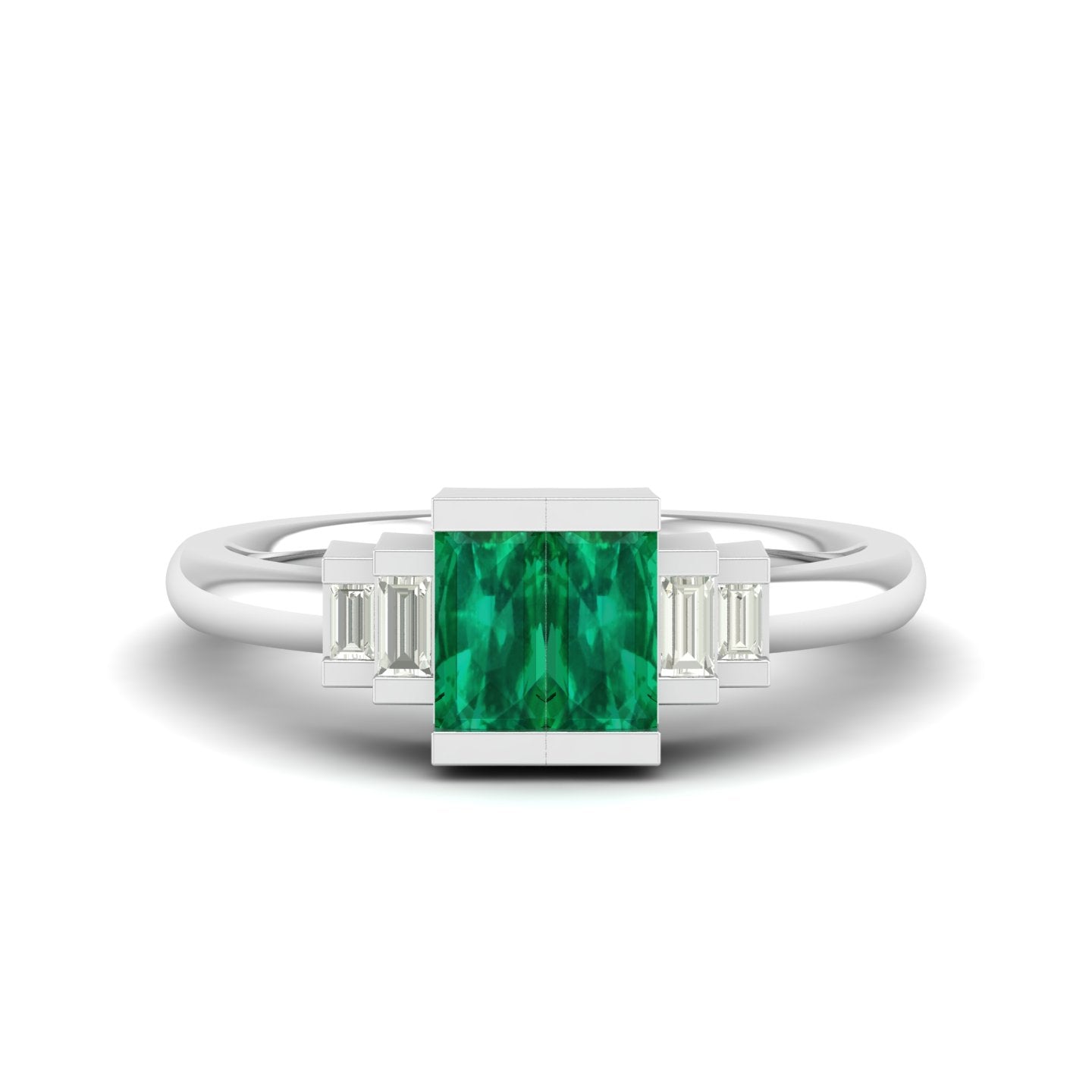 Half Bezel Baguette Emerald Diamond Ring