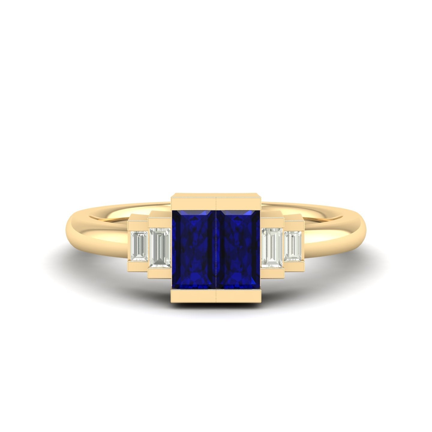 Half Bezel Baguette Sapphire Diamond Ring