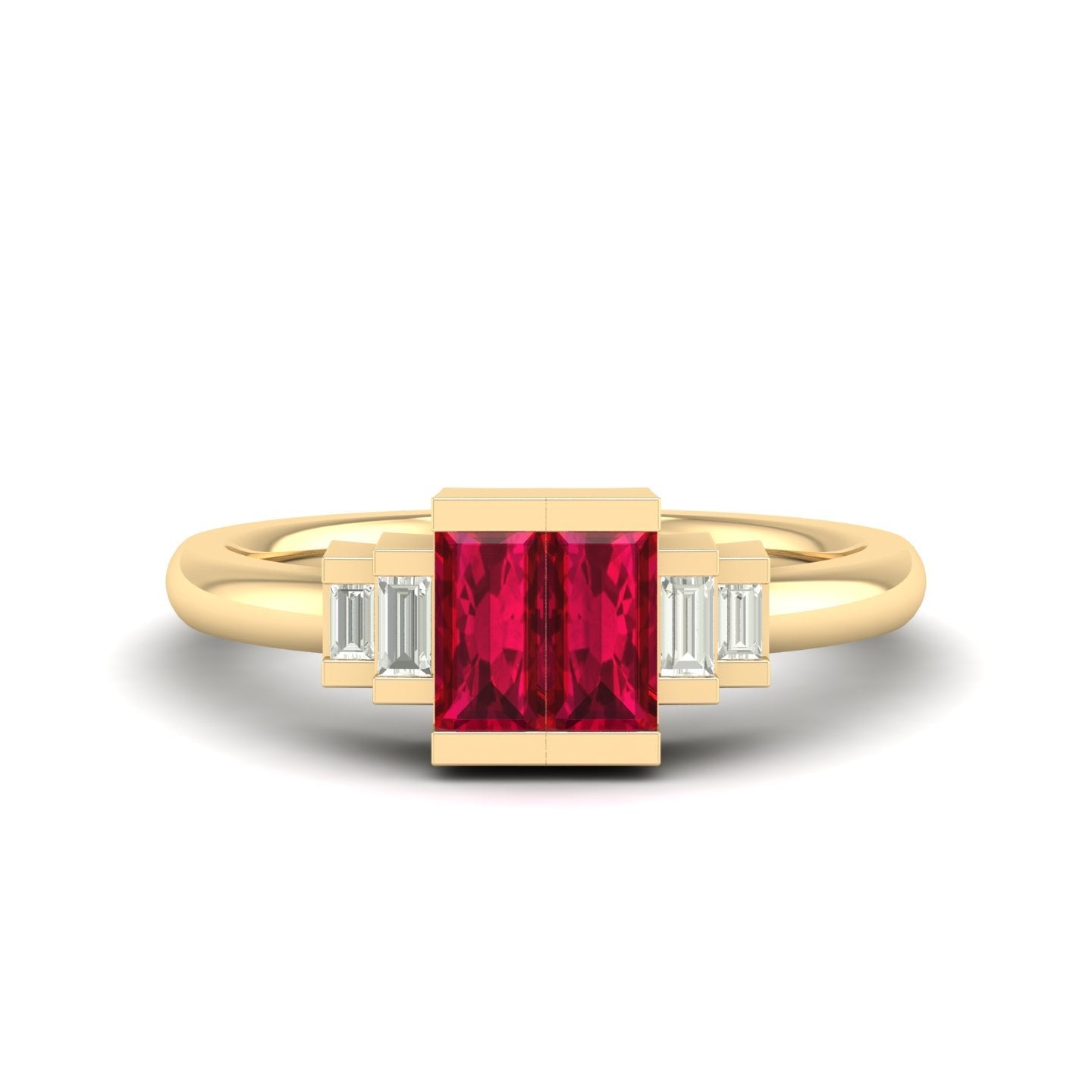 Half Bezel Baguette Ruby Diamond Ring