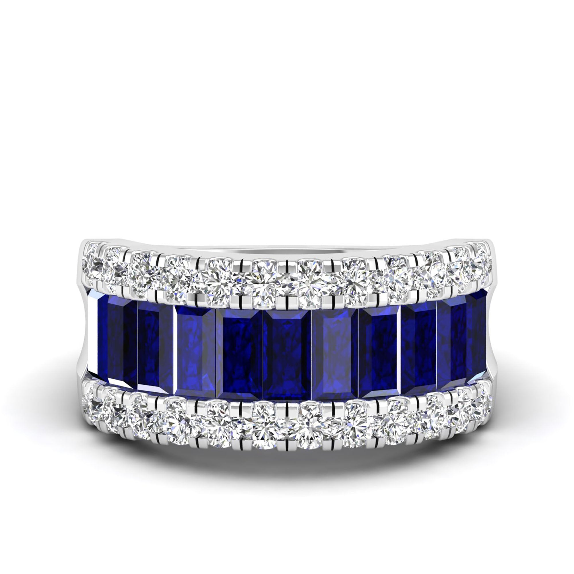 3-Row Baguette Sapphire and Diamond Ring