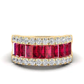 3-Row Baguette Ruby and Diamond Ring