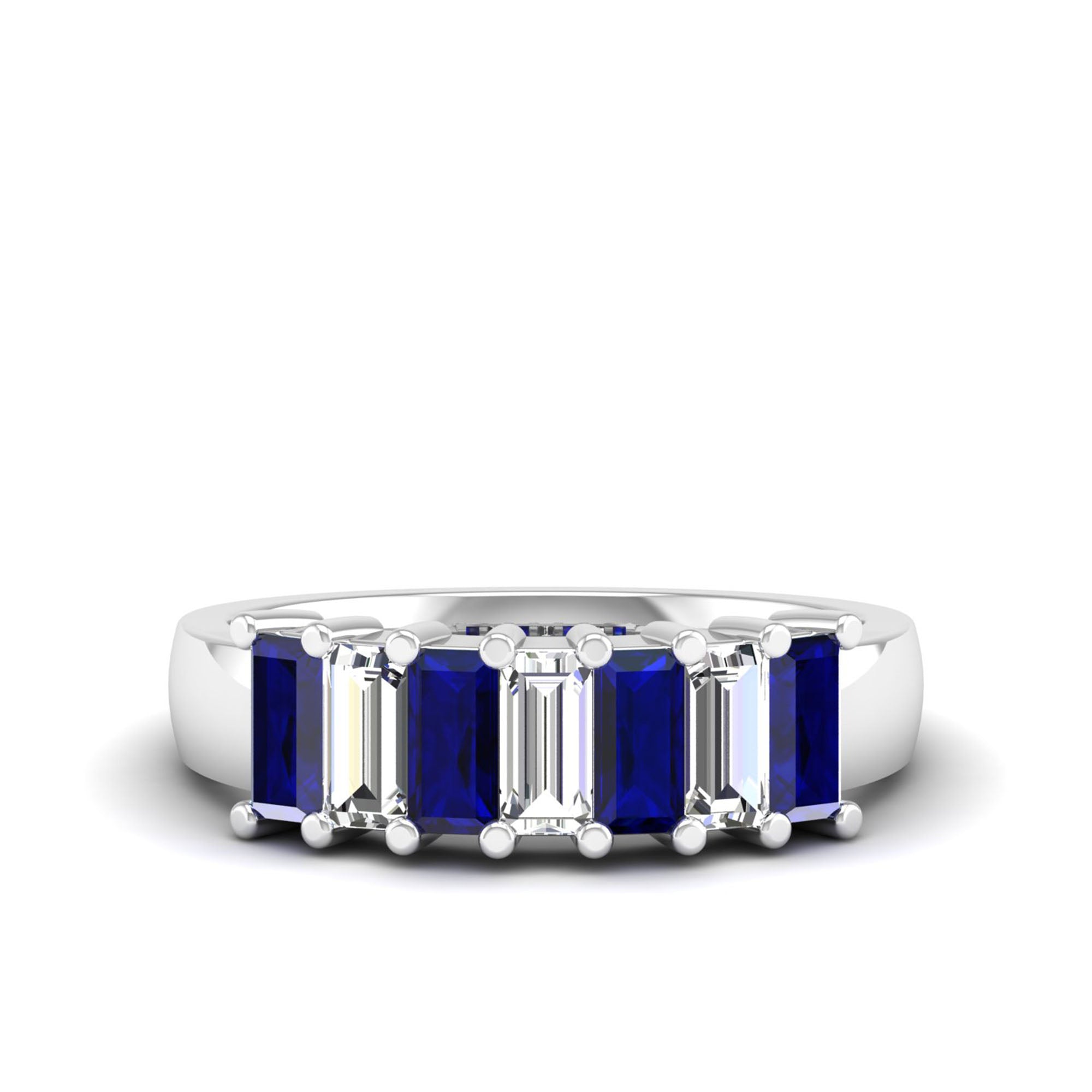 Alternating 7-Stone Baguette Sapphire Diamond Ring