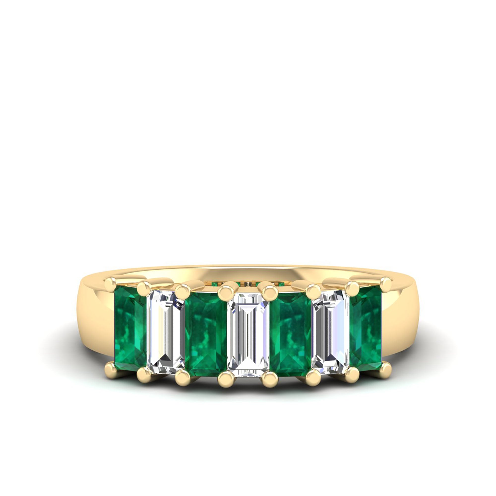 Alternating 7-Stone Baguette Emerald Diamond Ring