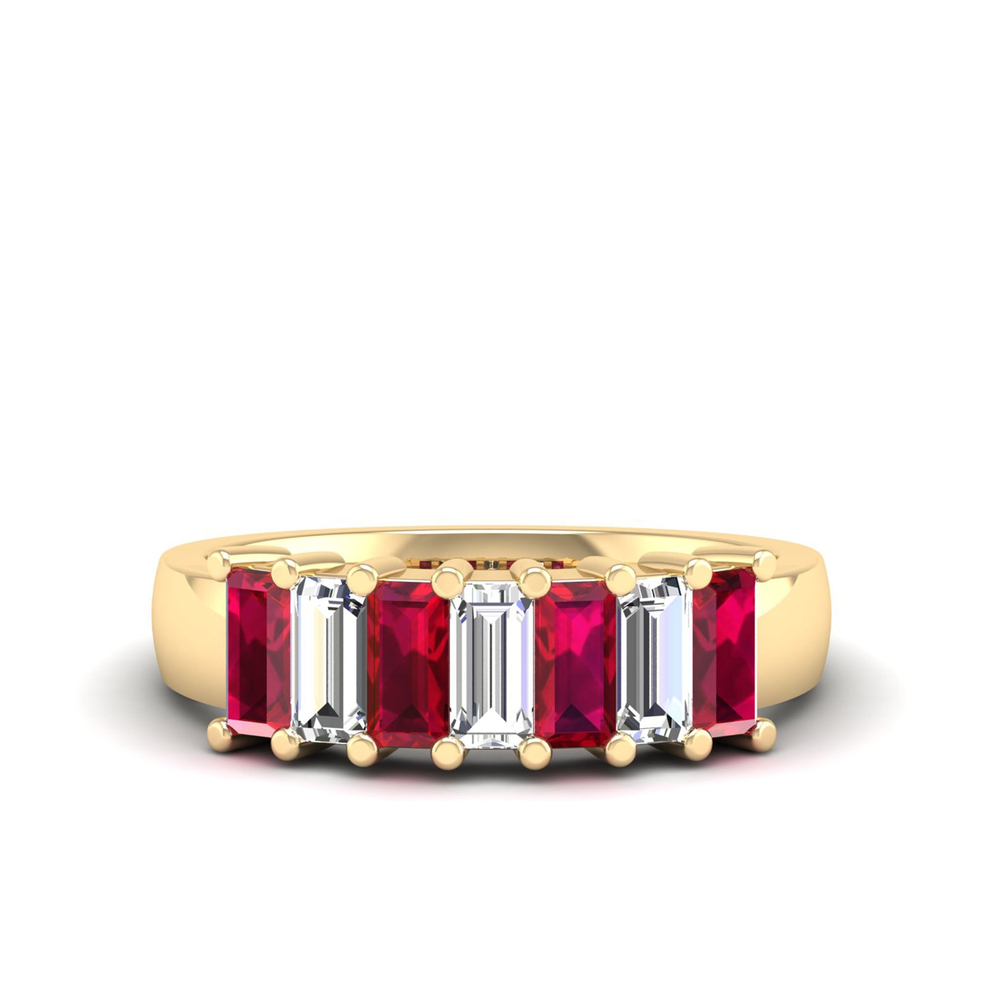Alternating 7-Stone Baguette Ruby Diamond Ring