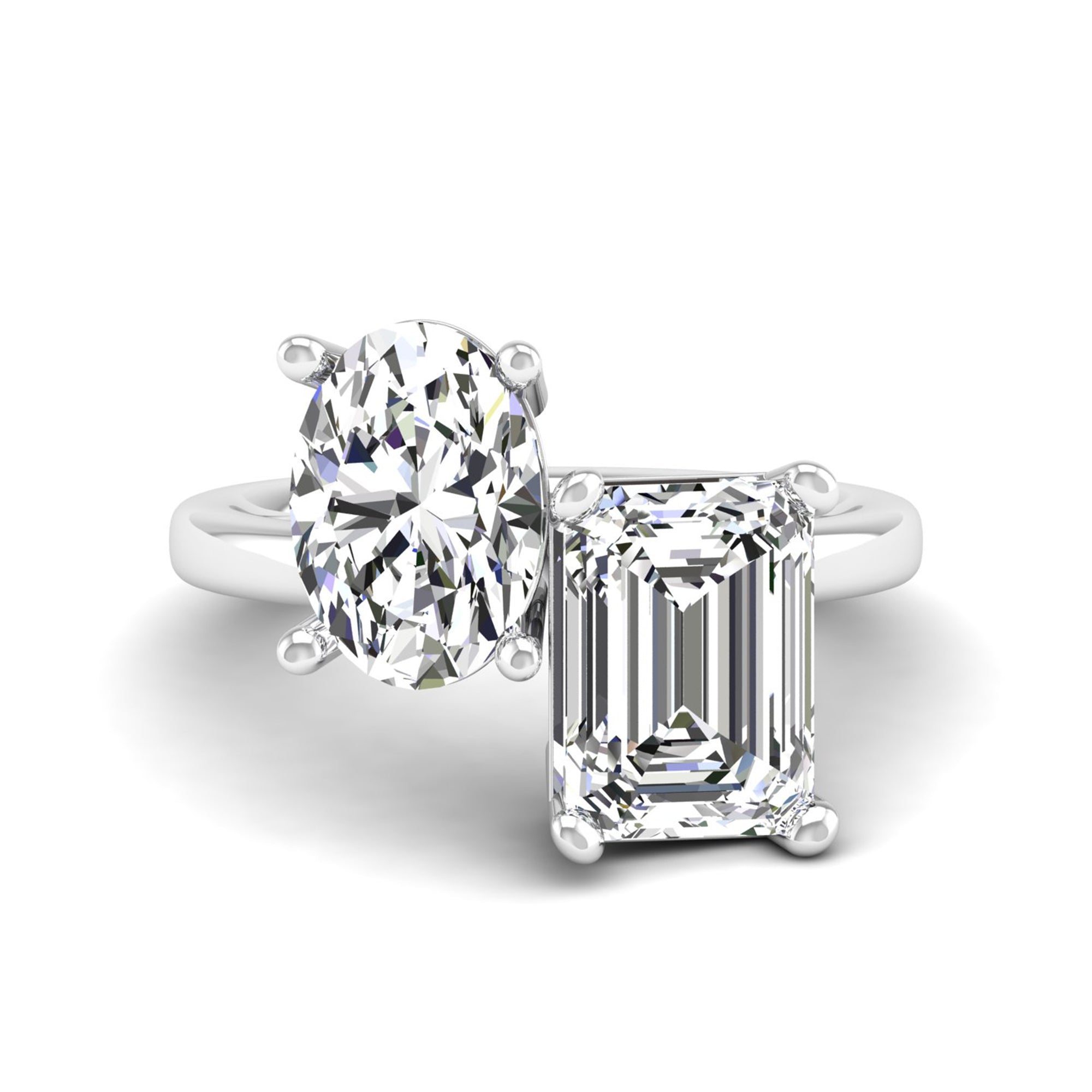 Toi et Moi Oval and Emerald Lab Diamond Ring