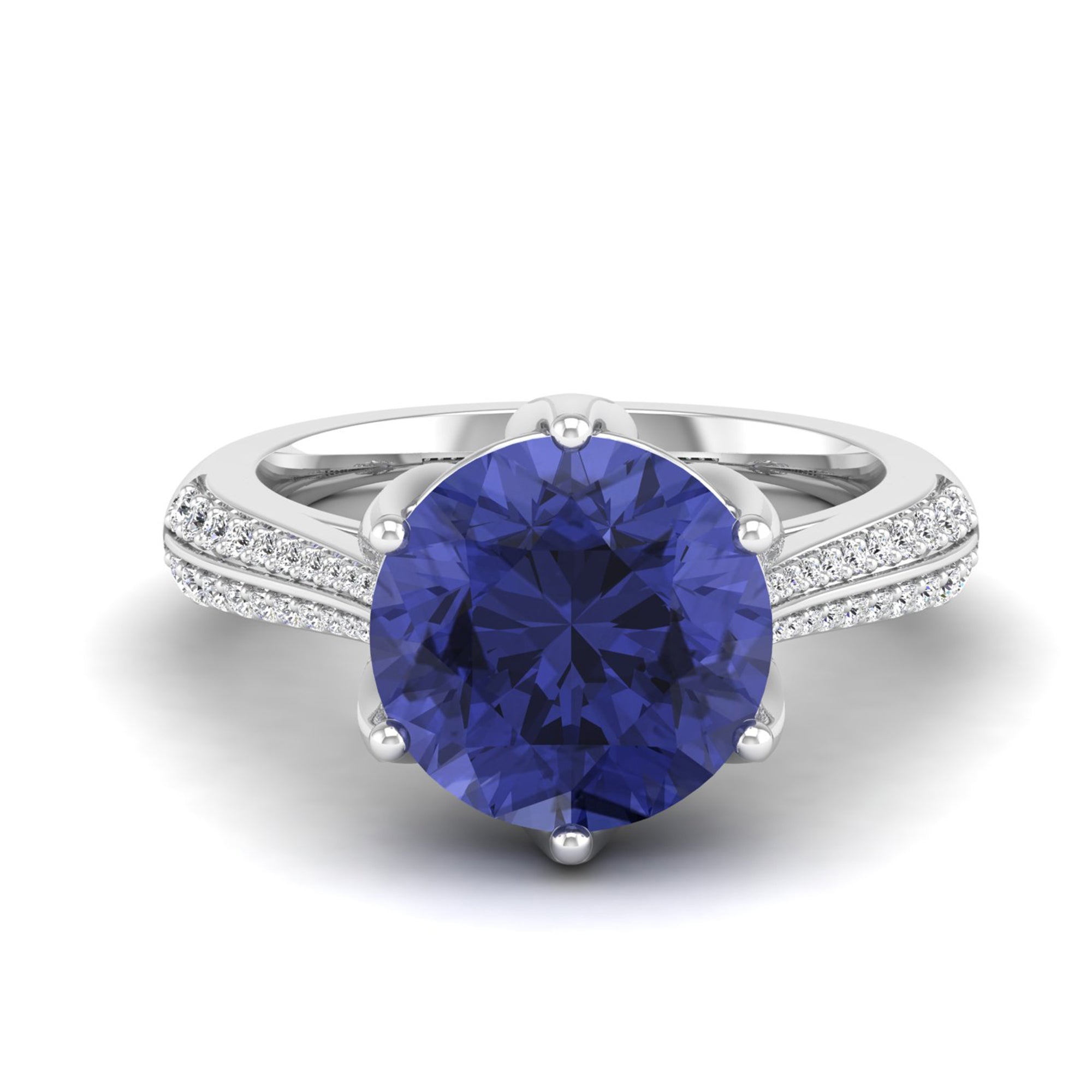 Round Cut Tanzanite and Diamond Ring