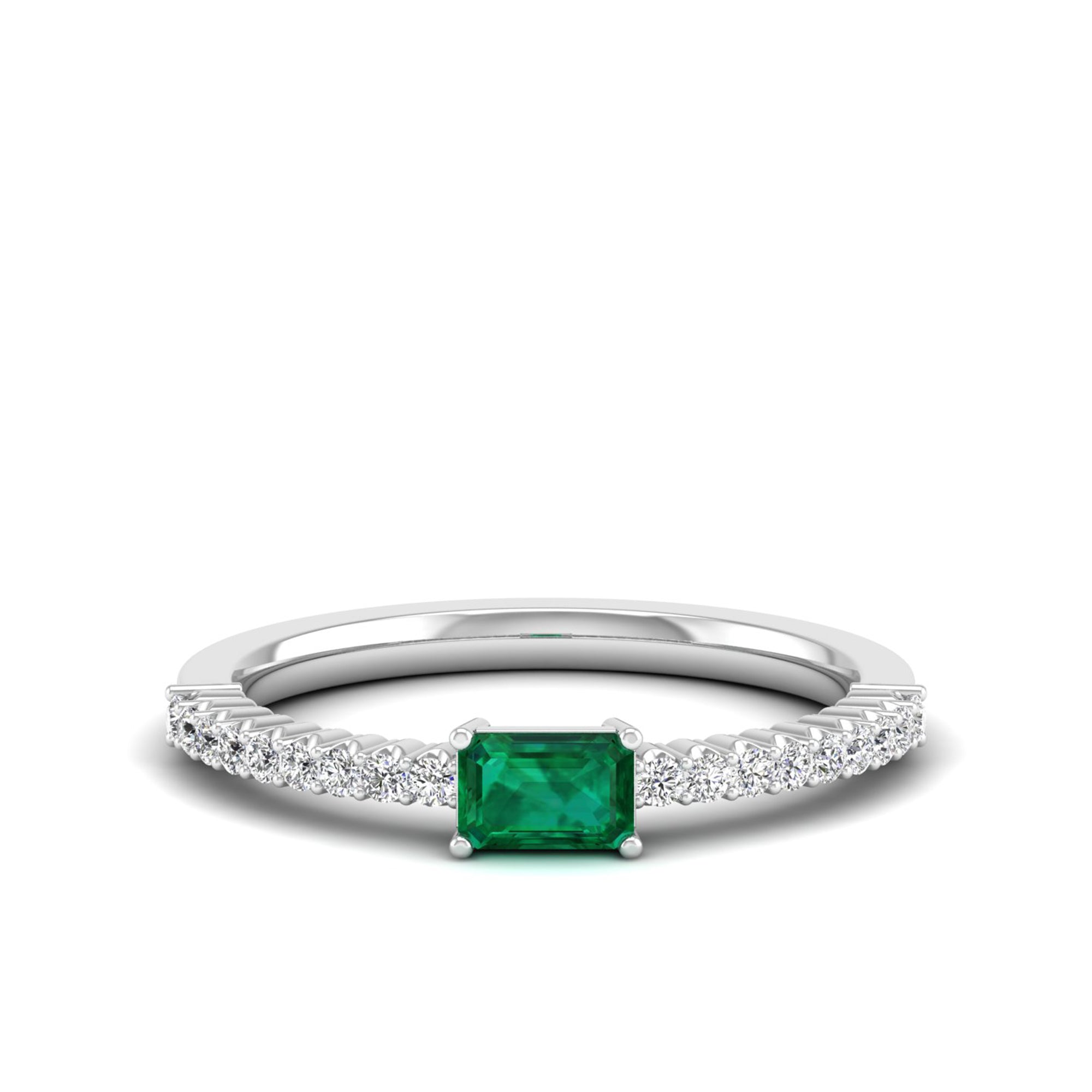 Stackable East-West Emerald and Diamond Band