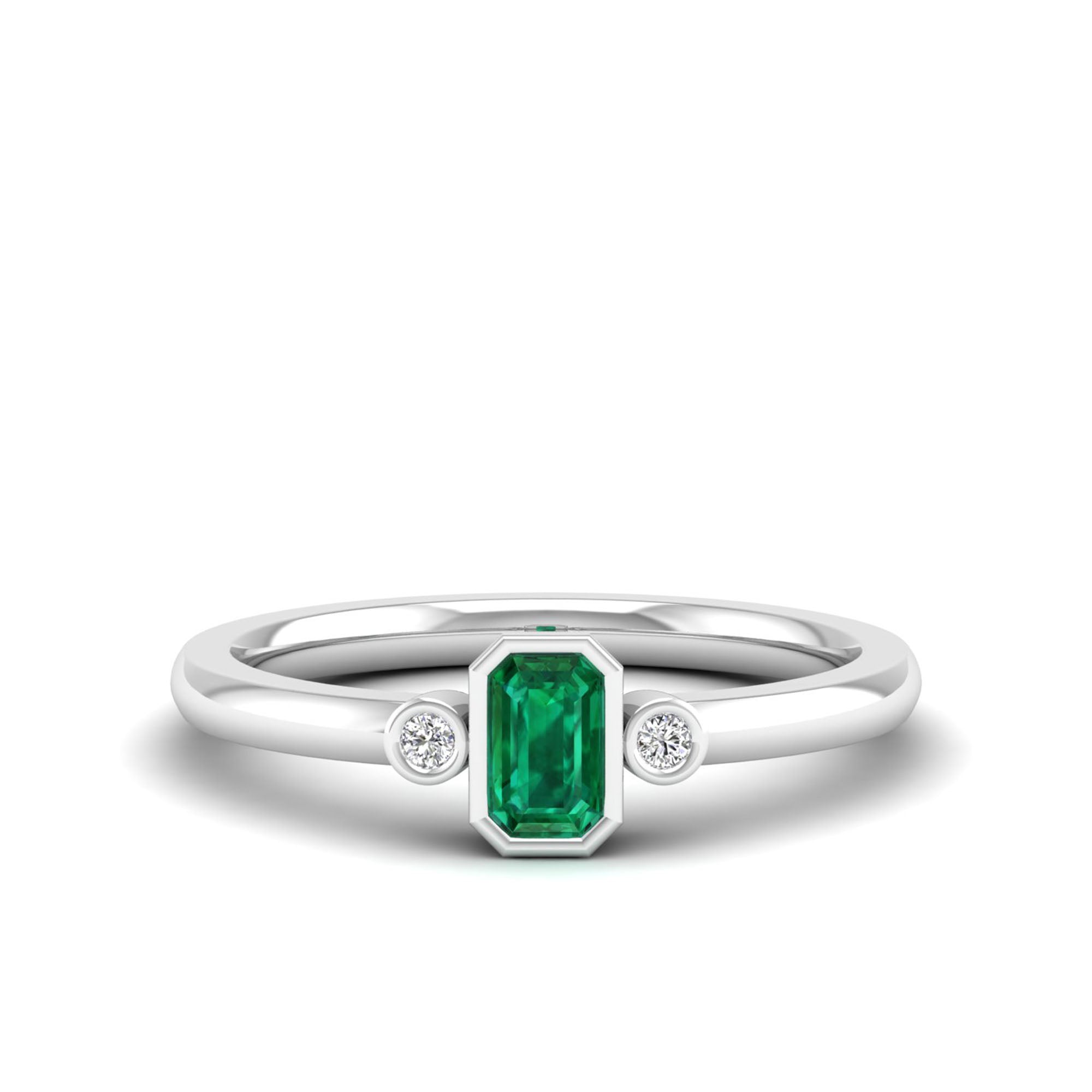 Emerald Bezel 3-Stone Art Deco Emerald and Diamond Band