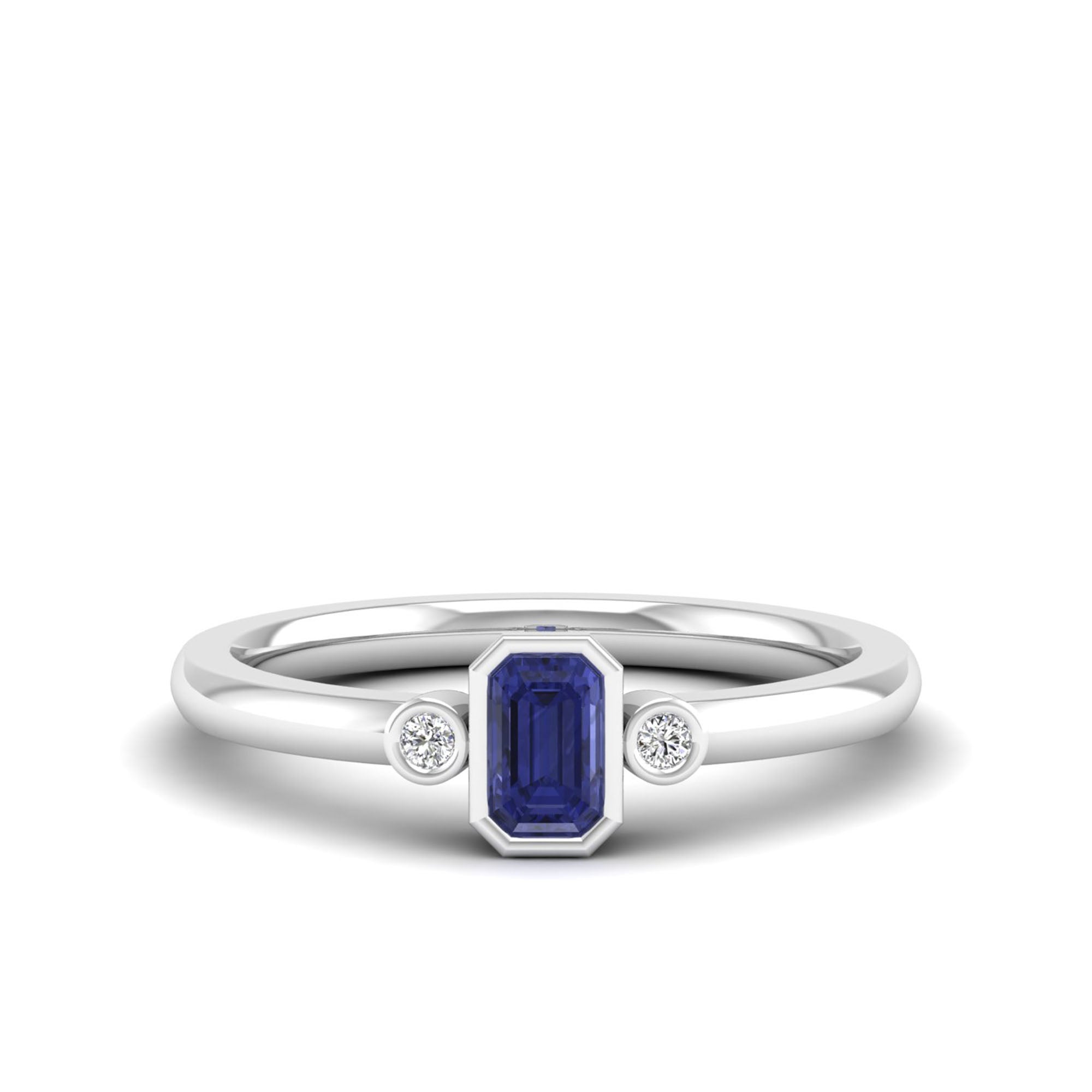 Emerald Bezel 3-Stone Art Deco Tanzanite and Diamond Band