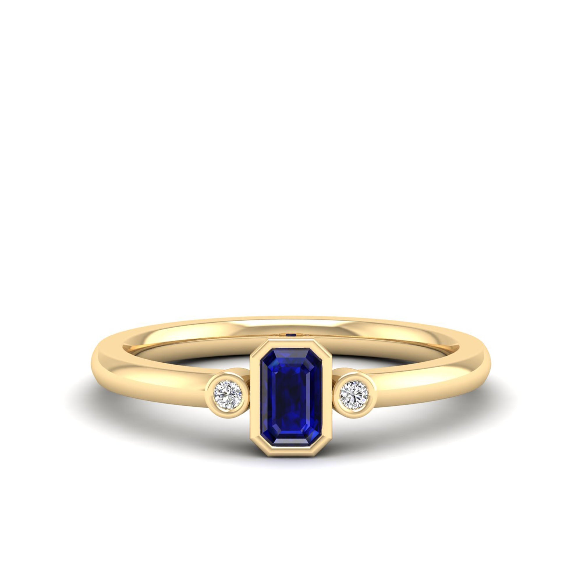 Emerald Bezel 3-Stone Art Deco Sapphire and Diamond Band