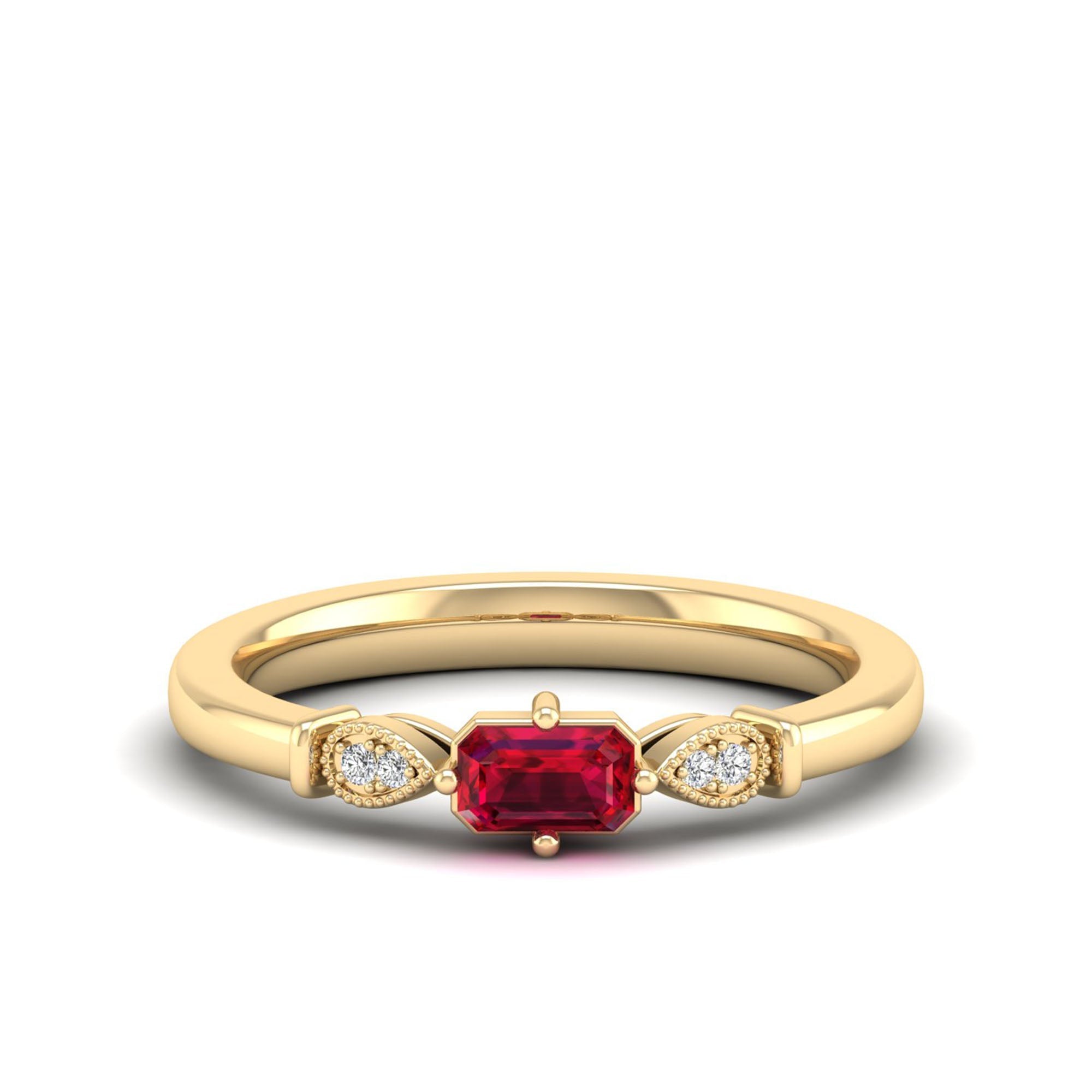 East-West Ruby and Filligree Diamond Ring