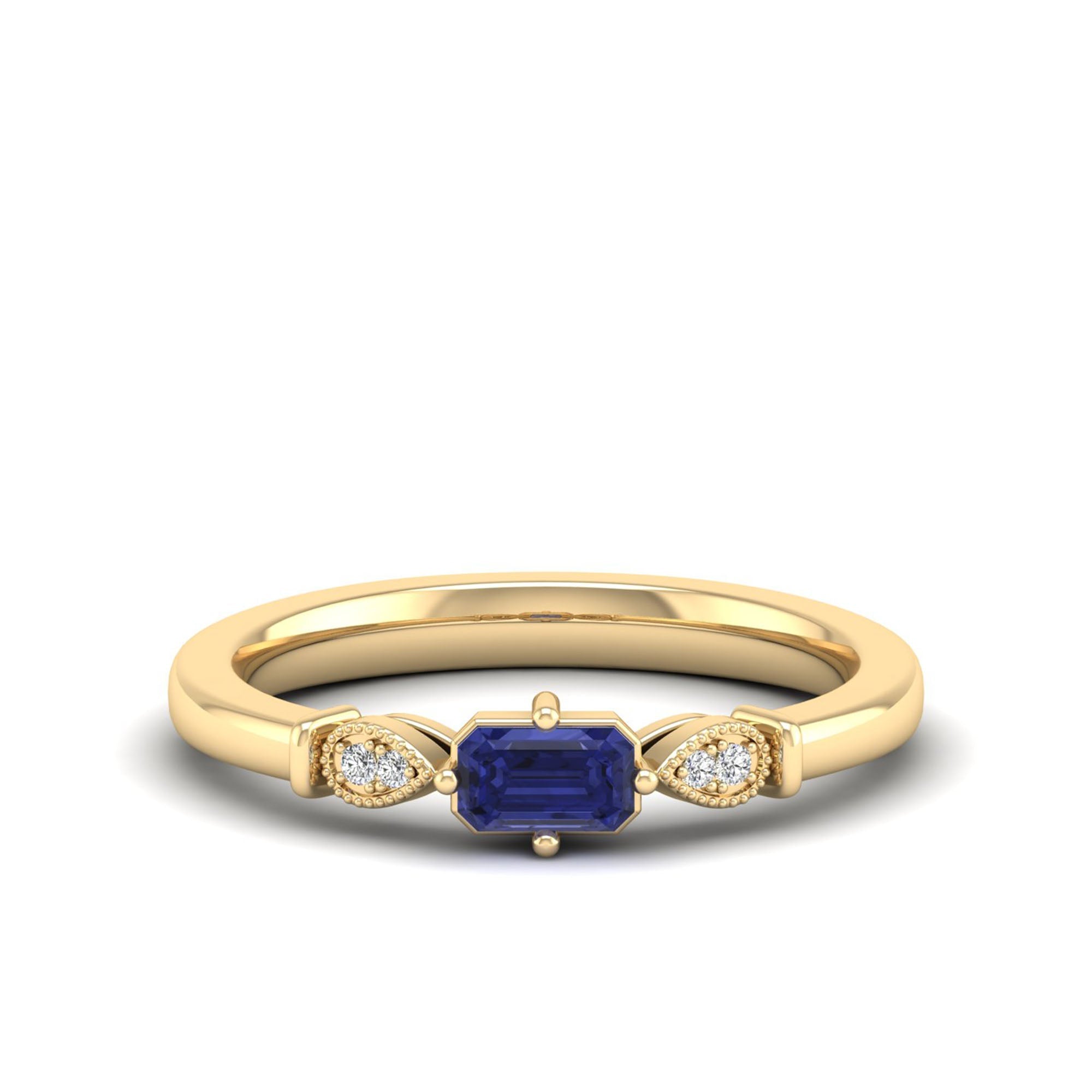 East-West Tanzanite and Filligree Diamond Ring
