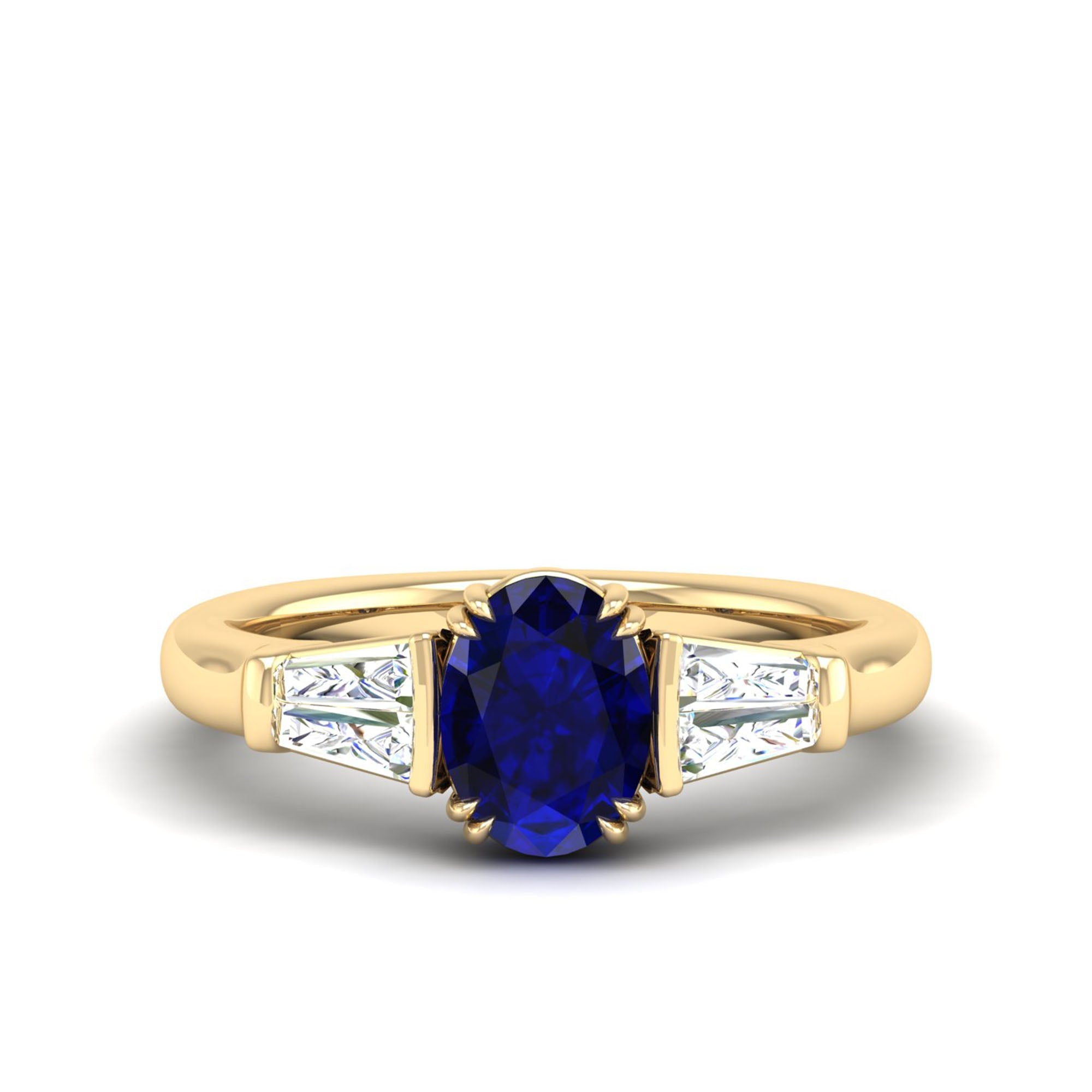 Sapphire and Tapered Baguette Diamond Ring