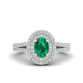 Prong Double Halo Oval Emerald and Infinity Diamond Ring