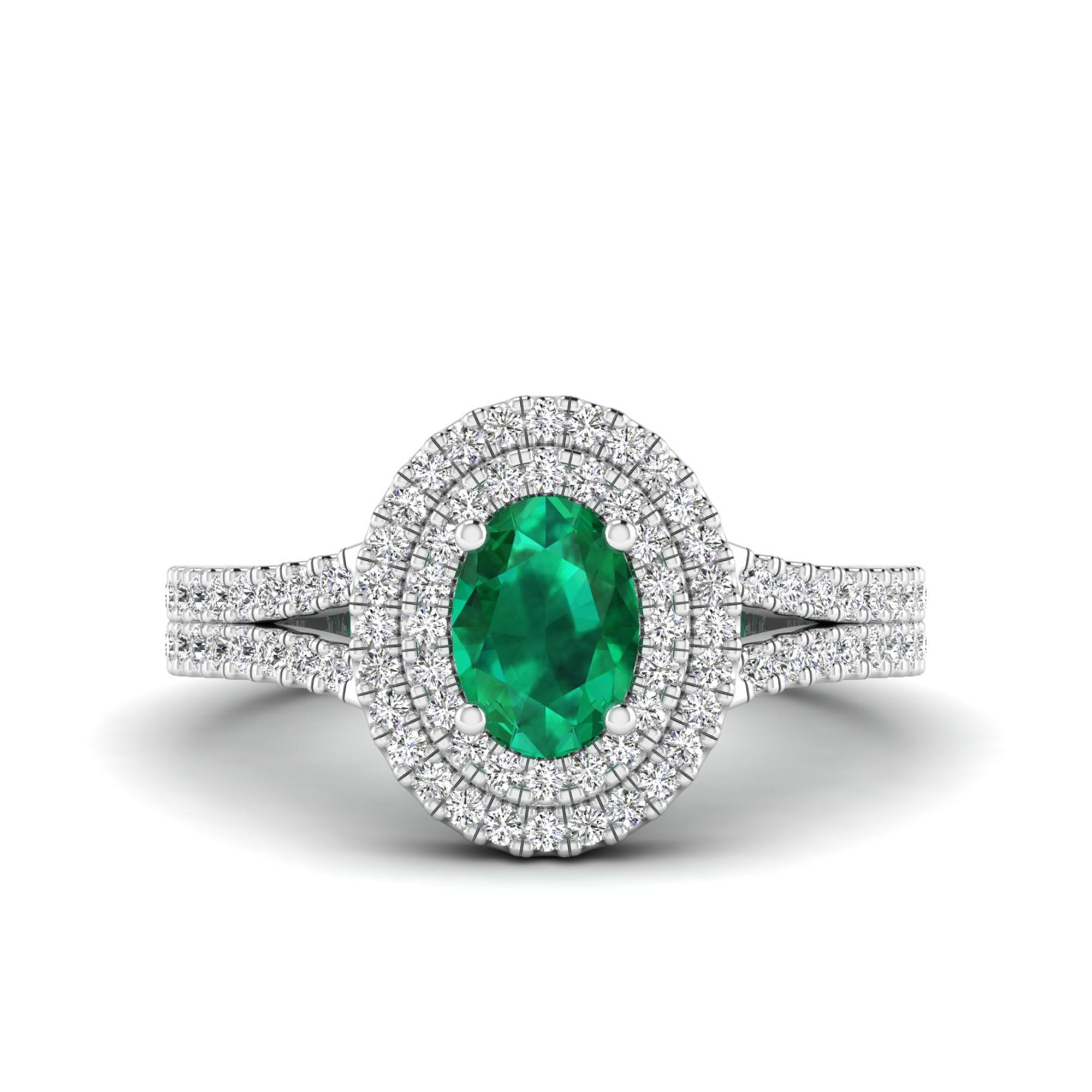 Prong Double Halo Oval Emerald and Infinity Diamond Ring
