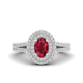 Prong Double Halo Oval Ruby and Infinity Diamond Ring