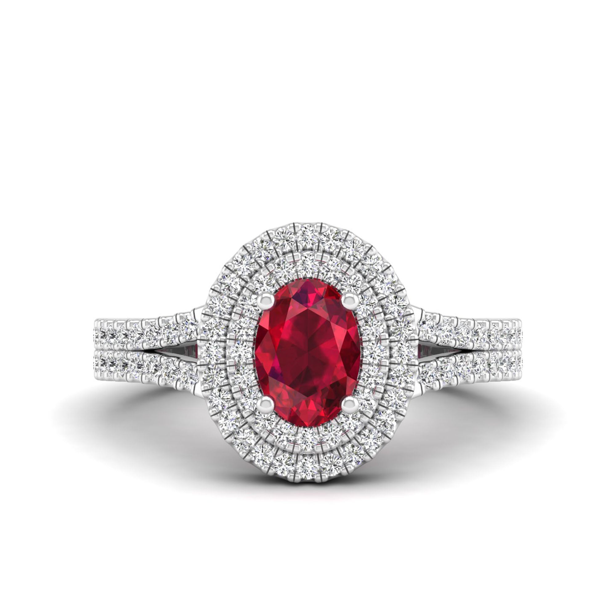 Prong Double Halo Oval Ruby and Infinity Diamond Ring