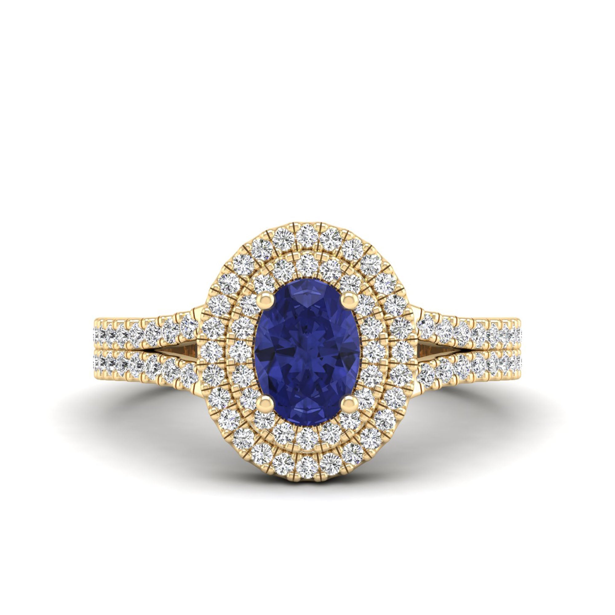 Prong Double Halo Oval Tanzanite and Infinity Diamond Ring