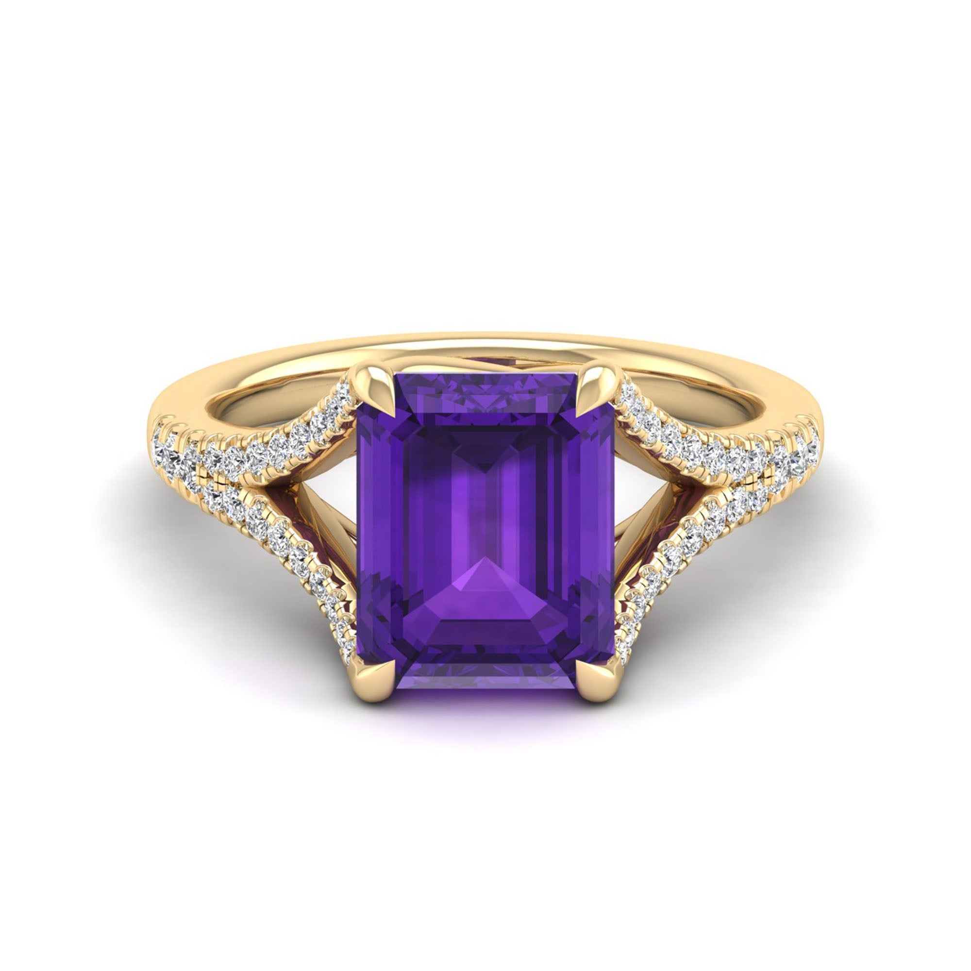 Iris Amethyst and Diamond Split Shank Ring