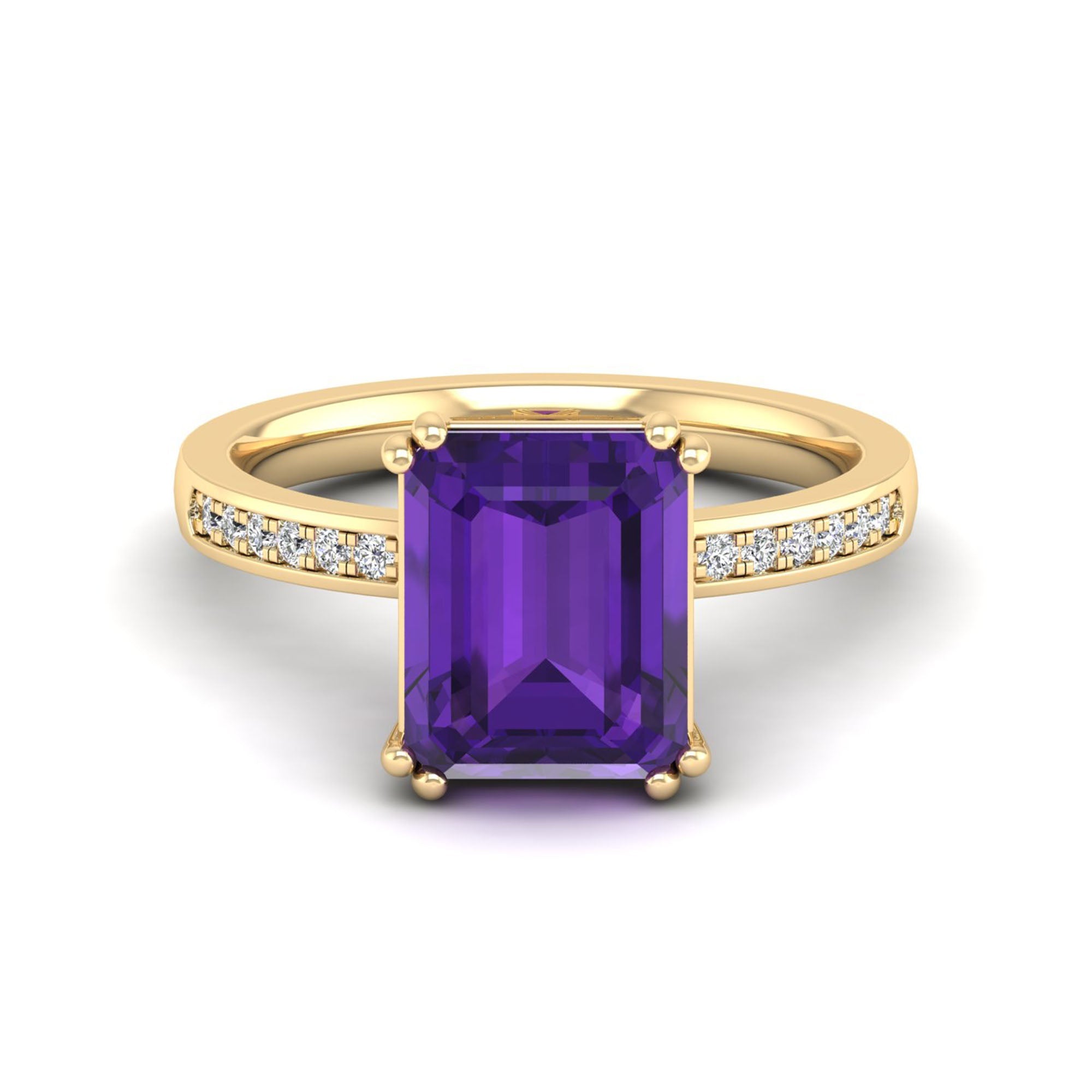 Classic Double Prong Amethyst and Diamond Ring