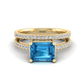 East West Split Shank Blue Topaz Ring