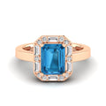 Baguette Diamond Halo Blue Topaz and Diamond Ring