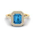 Double Halo Blue Topaz and Diamond Ring