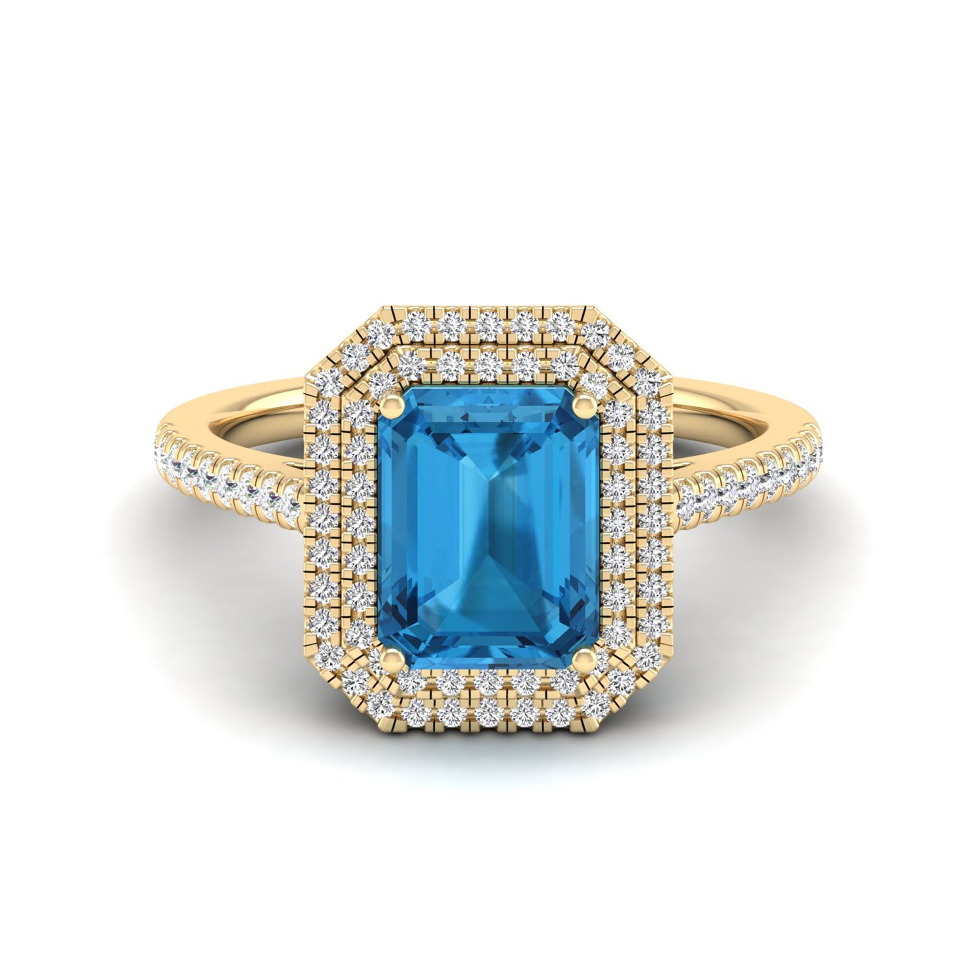 Double Halo Blue Topaz and Diamond Ring