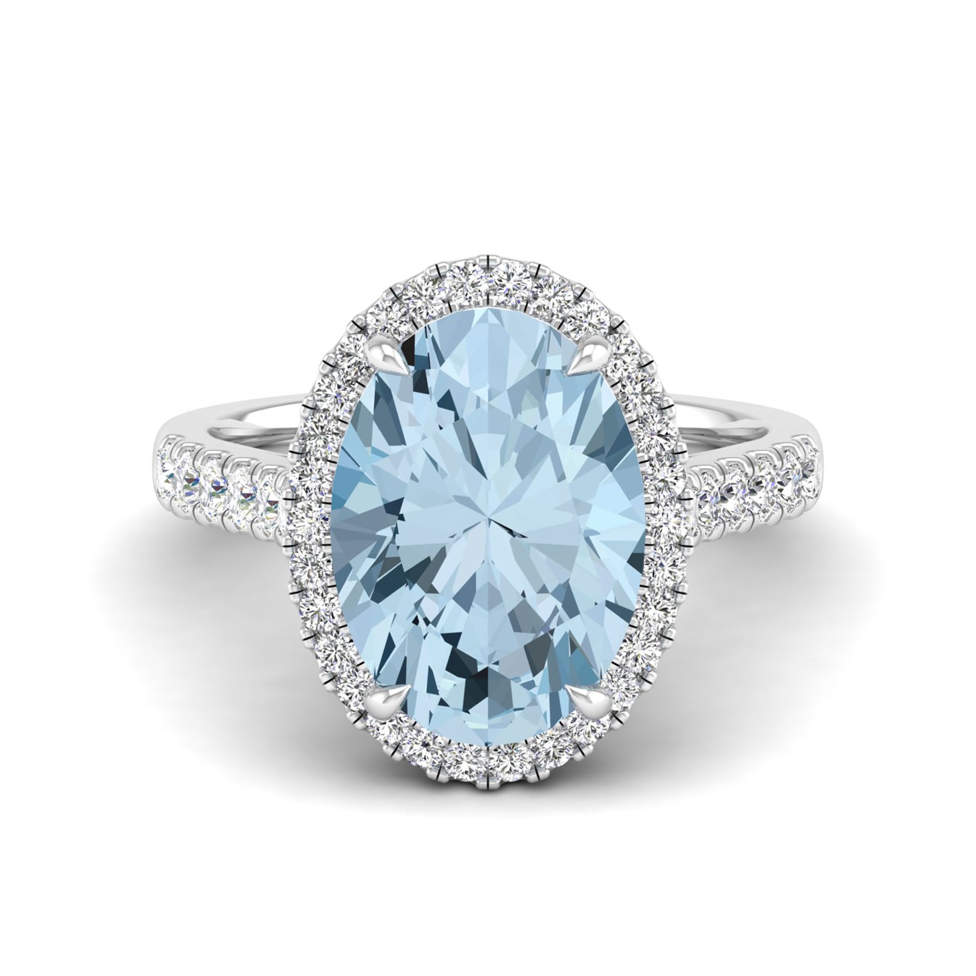 Halo Oval Aquamarine and Diamond Ring