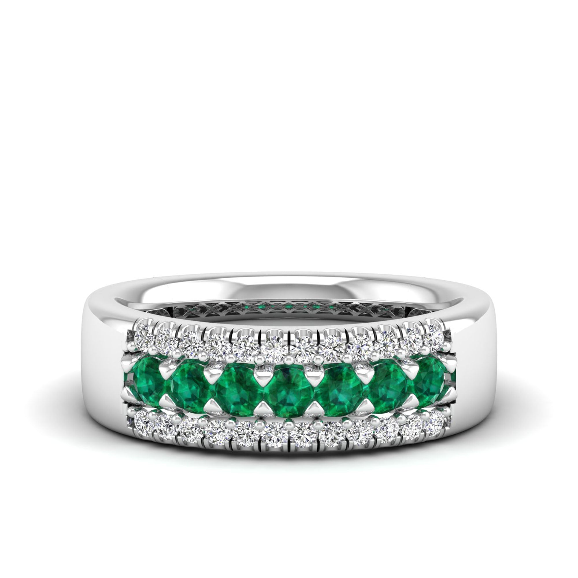 Triple Row Emerald and Diamond Ring