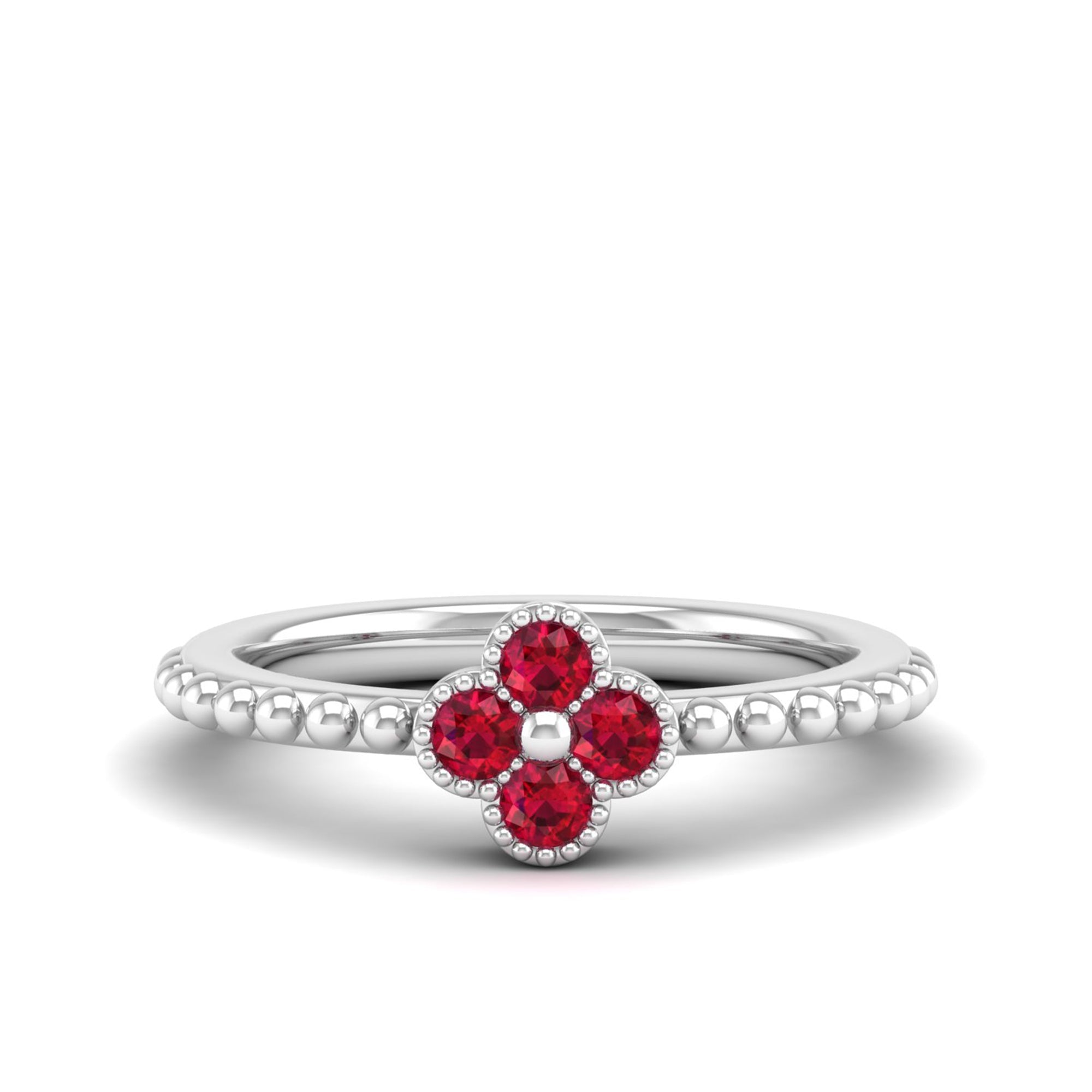 Clover Beaded Ruby Ring