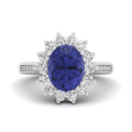 Prong Set Oval Tanzanite Sunburst Diamond Halo Ring