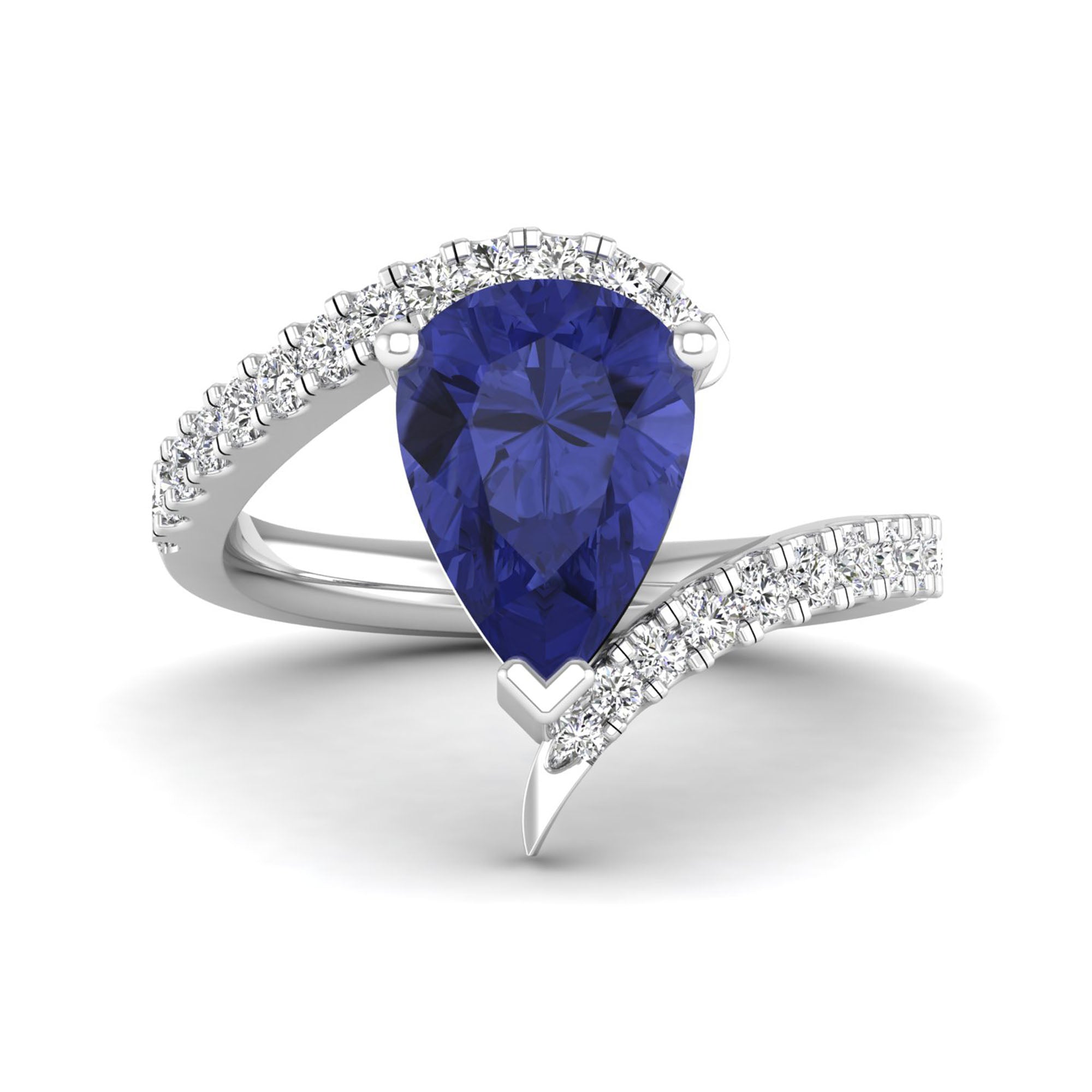 Pear Tanzanite with Prong Set Diamond Ring