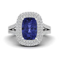 Halo Split Shank Cushion Tanzanite and Diamond Ring