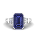 Emerald Tanzanite with Bar Set Tapered Baguette Diamond Ring